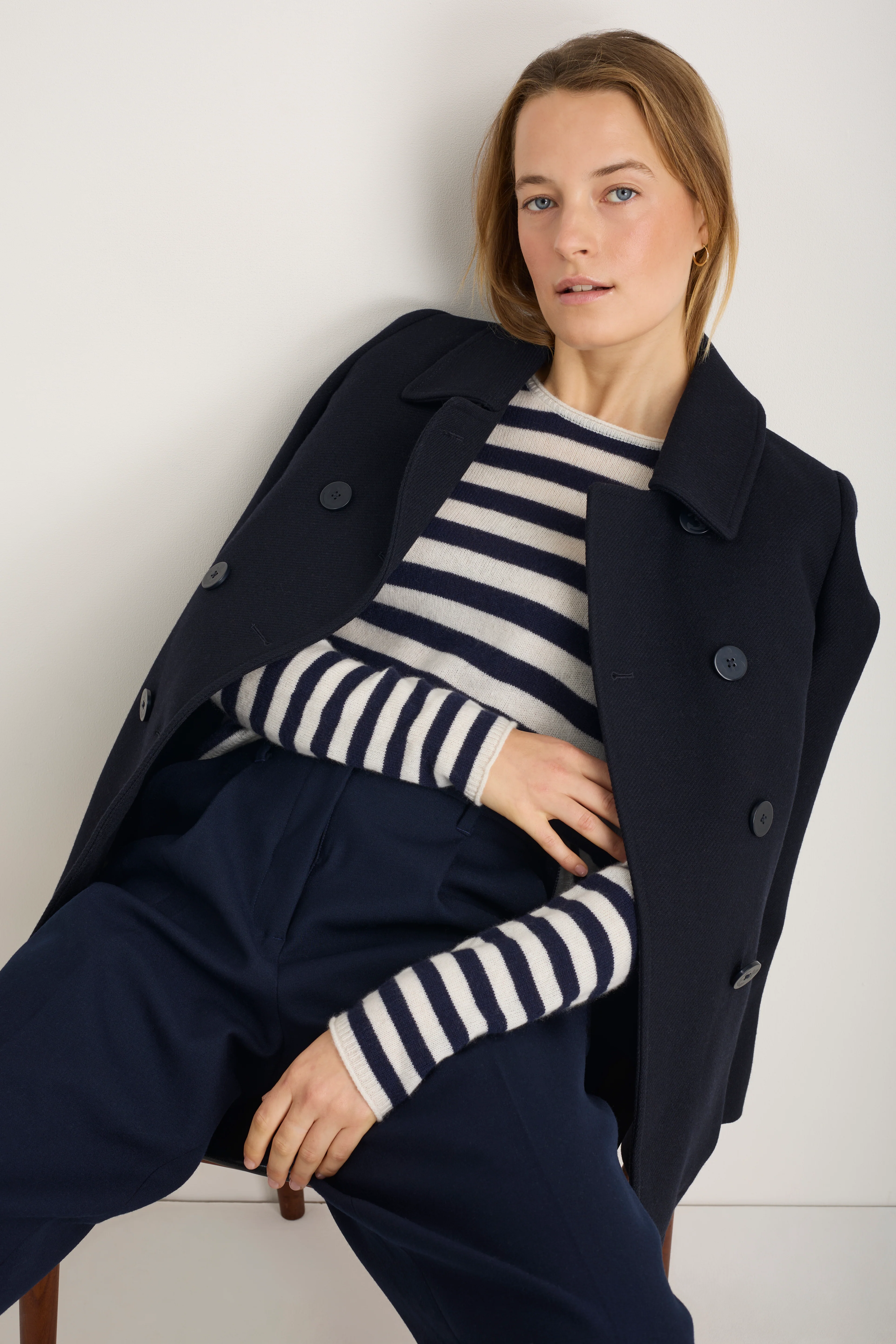 Chrissie Cashmere Jumper - Ecru/Midnight Stripe - Image 4