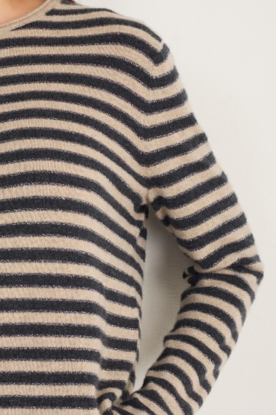Chrissie Cashmere Jumper - Oat/Charcoal/Metallic Stripe - Image 2