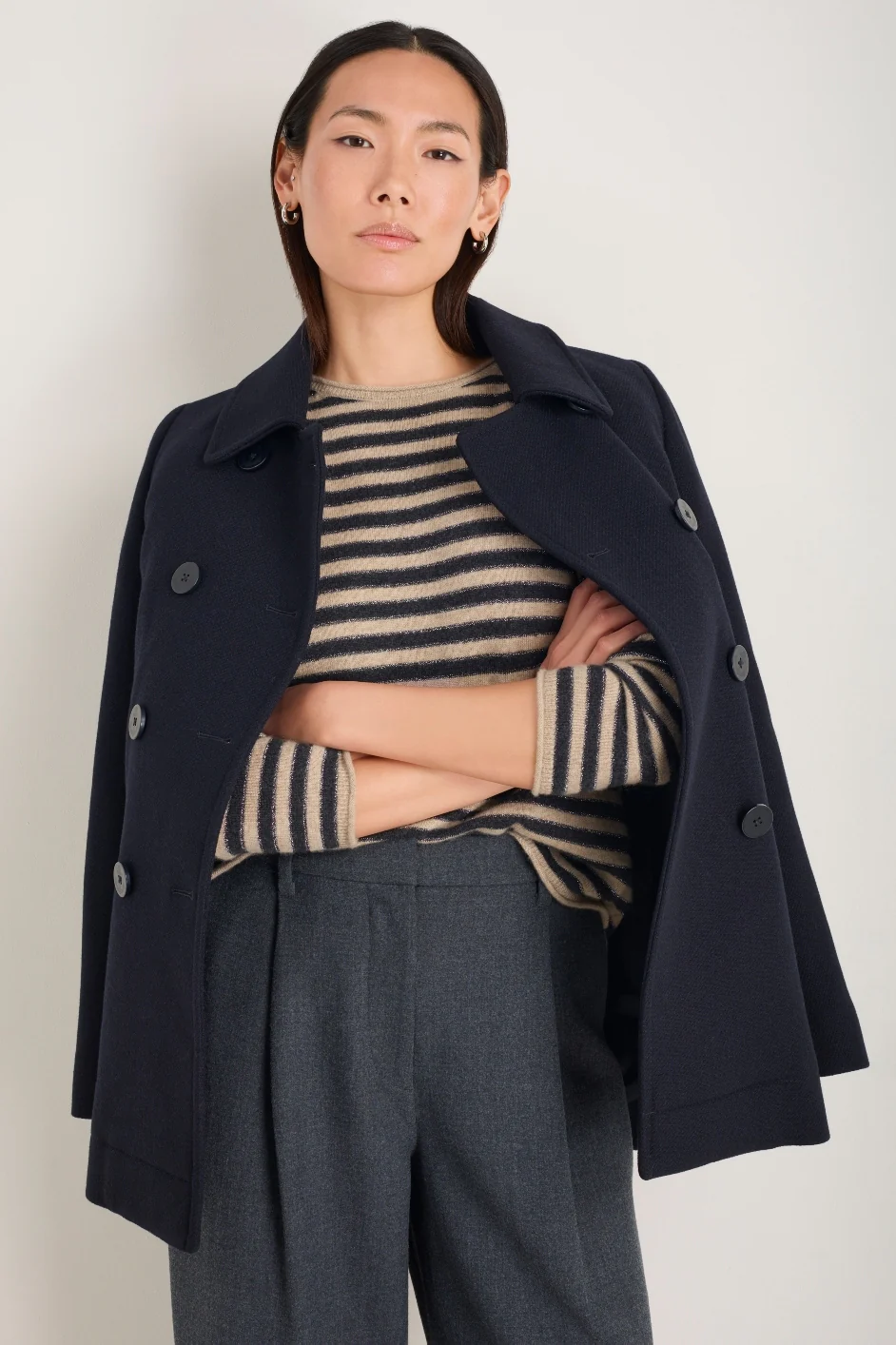 Chrissie Cashmere Jumper - Oat/Charcoal/Metallic Stripe - Image 4