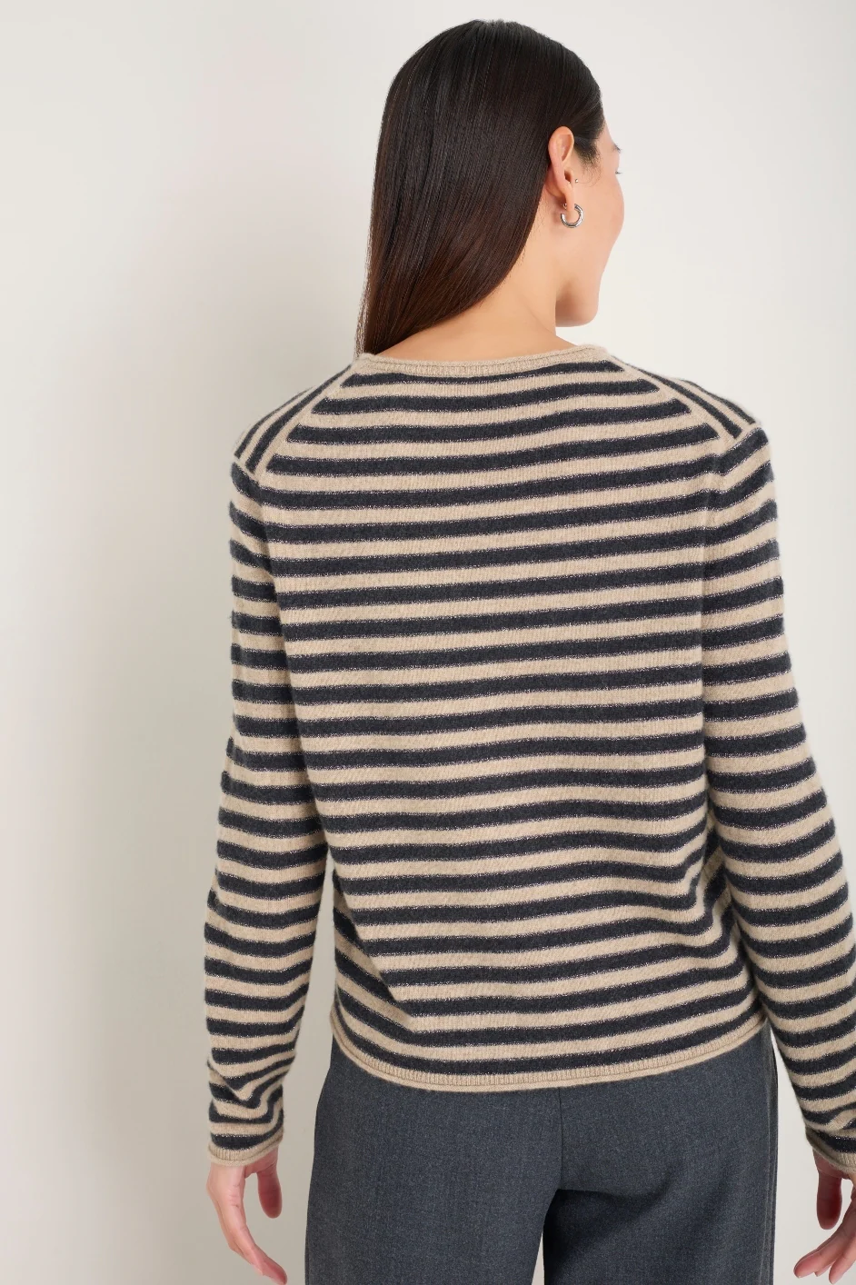 Chrissie Cashmere Jumper - Oat/Charcoal/Metallic Stripe - Image 6