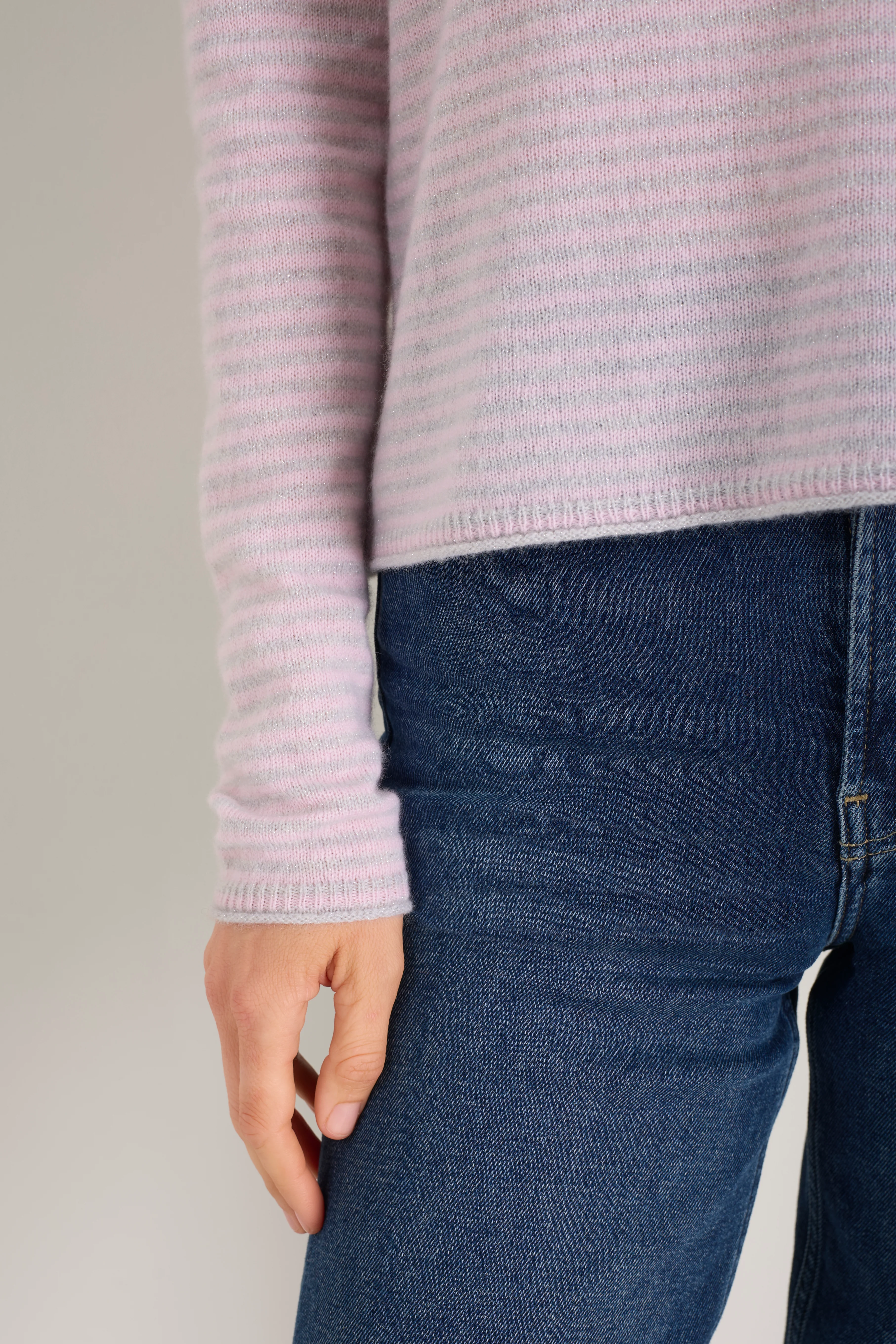 Chrissie Cashmere Jumper - Silver/Blossom Pink Micro Stripe - Image 4