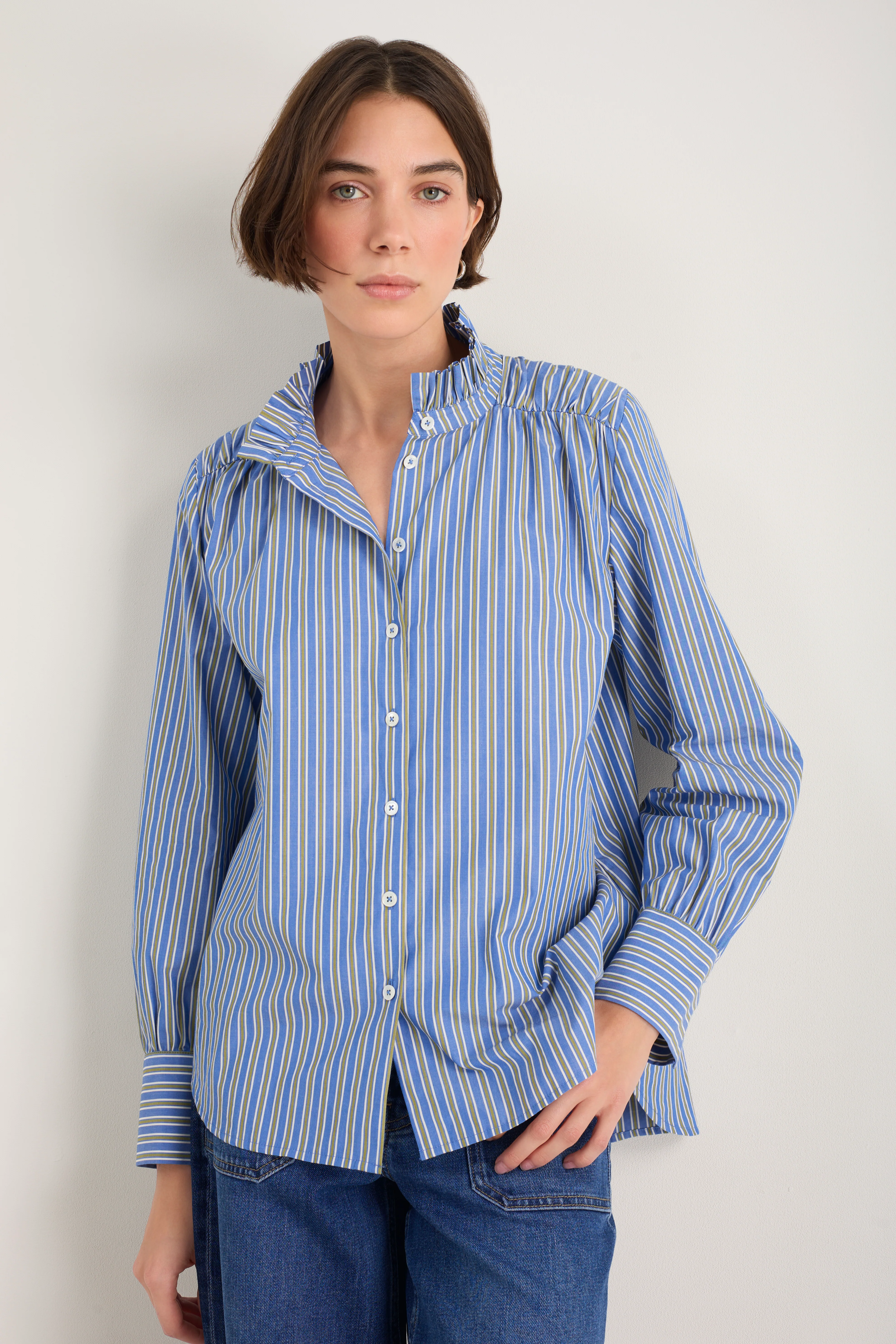 Clemmy Classic Shirt - Mid Blue/Green Stripe - Image 3