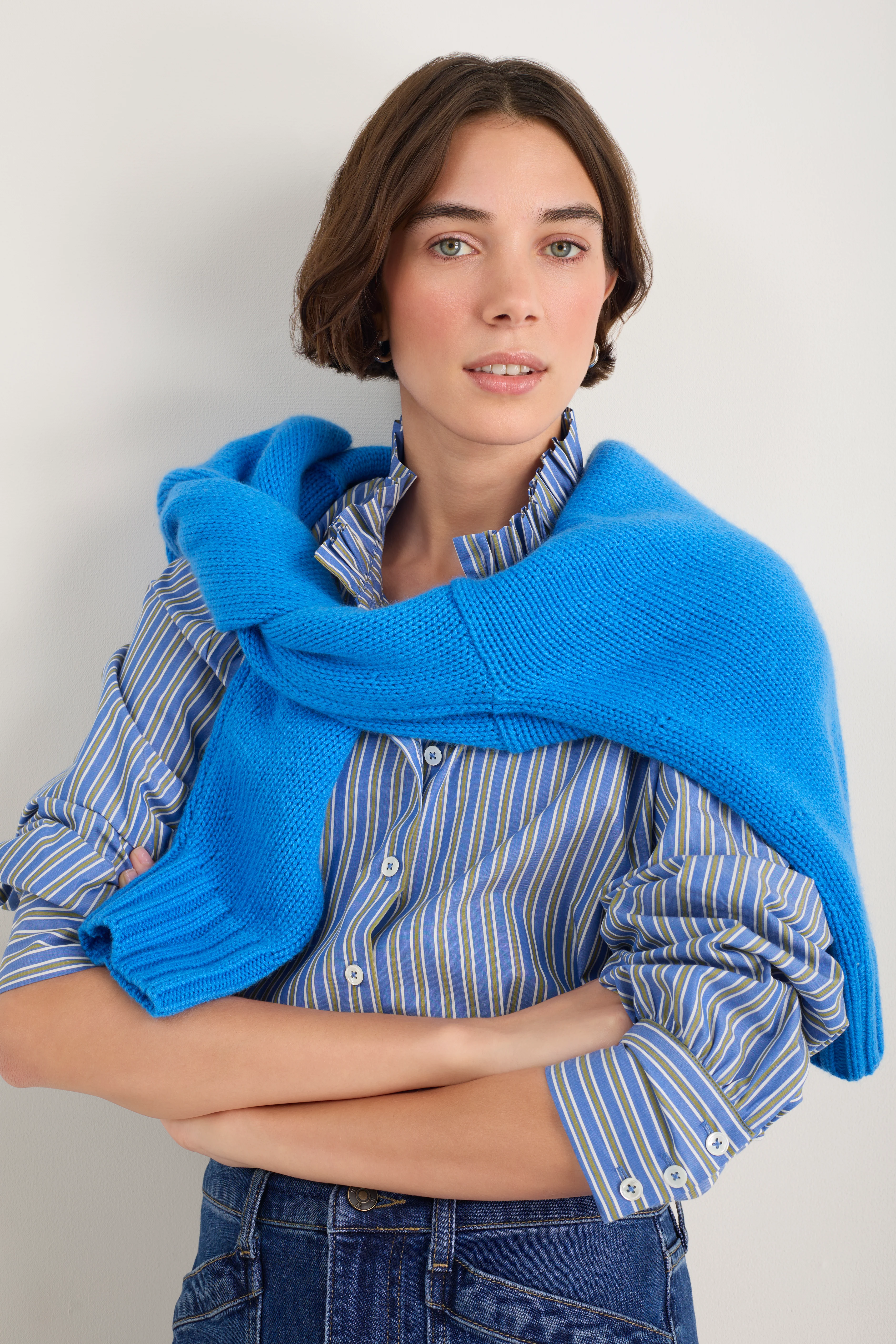 Clemmy Classic Shirt - Mid Blue/Green Stripe - Image 4