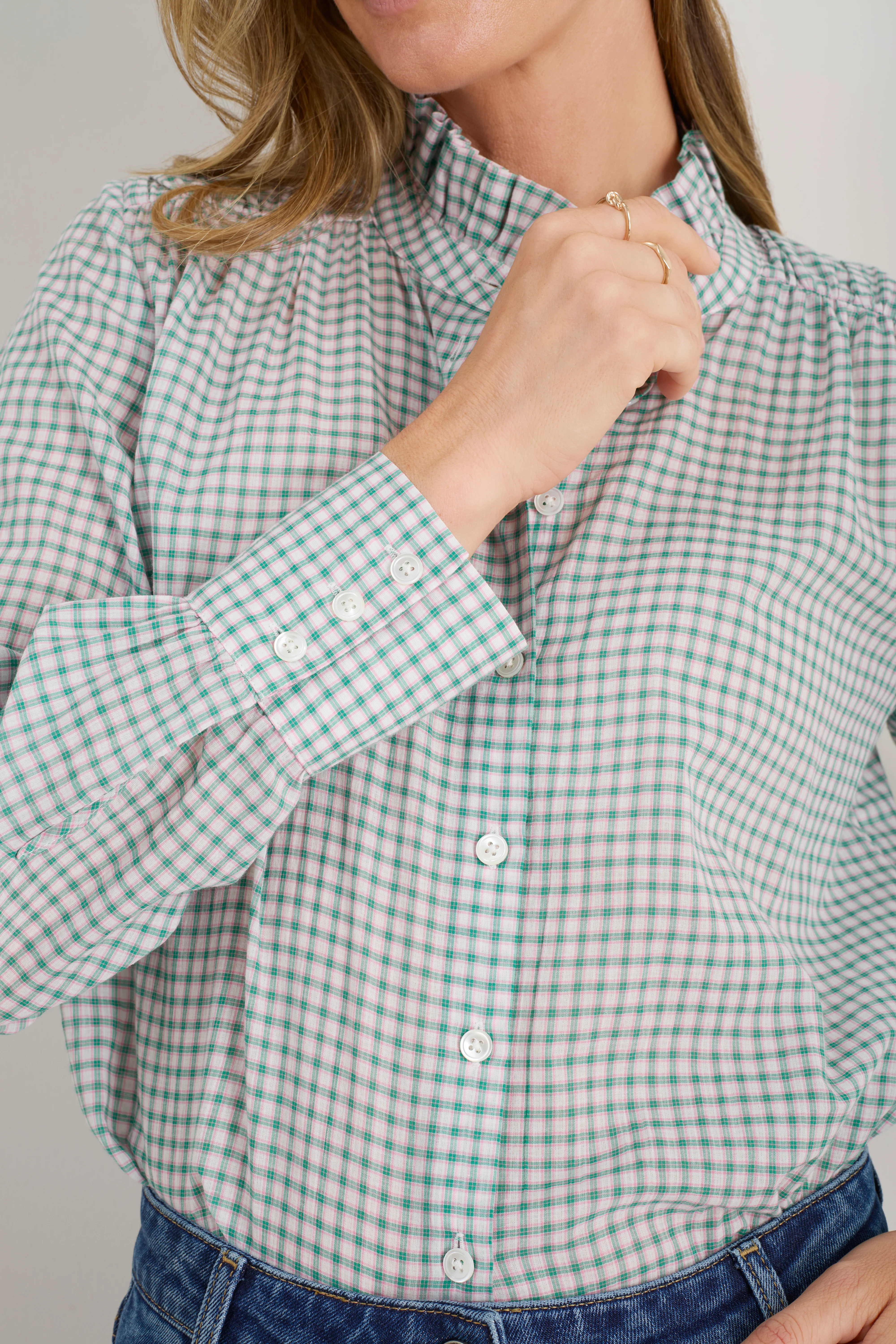 Clemmy Classic Shirt - Green/Pink Check - Image 2