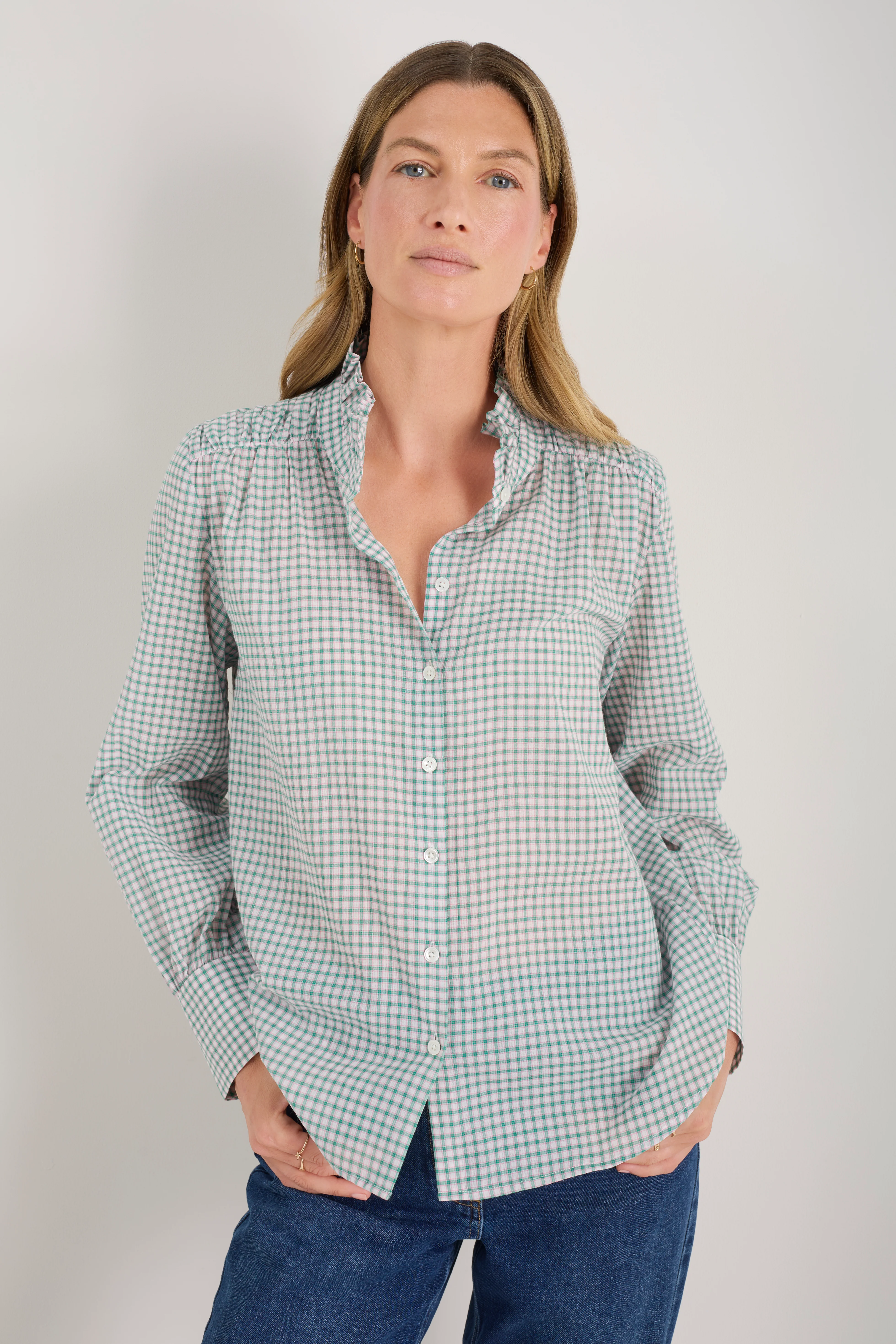 Clemmy Classic Shirt - Green/Pink Check - Image 4