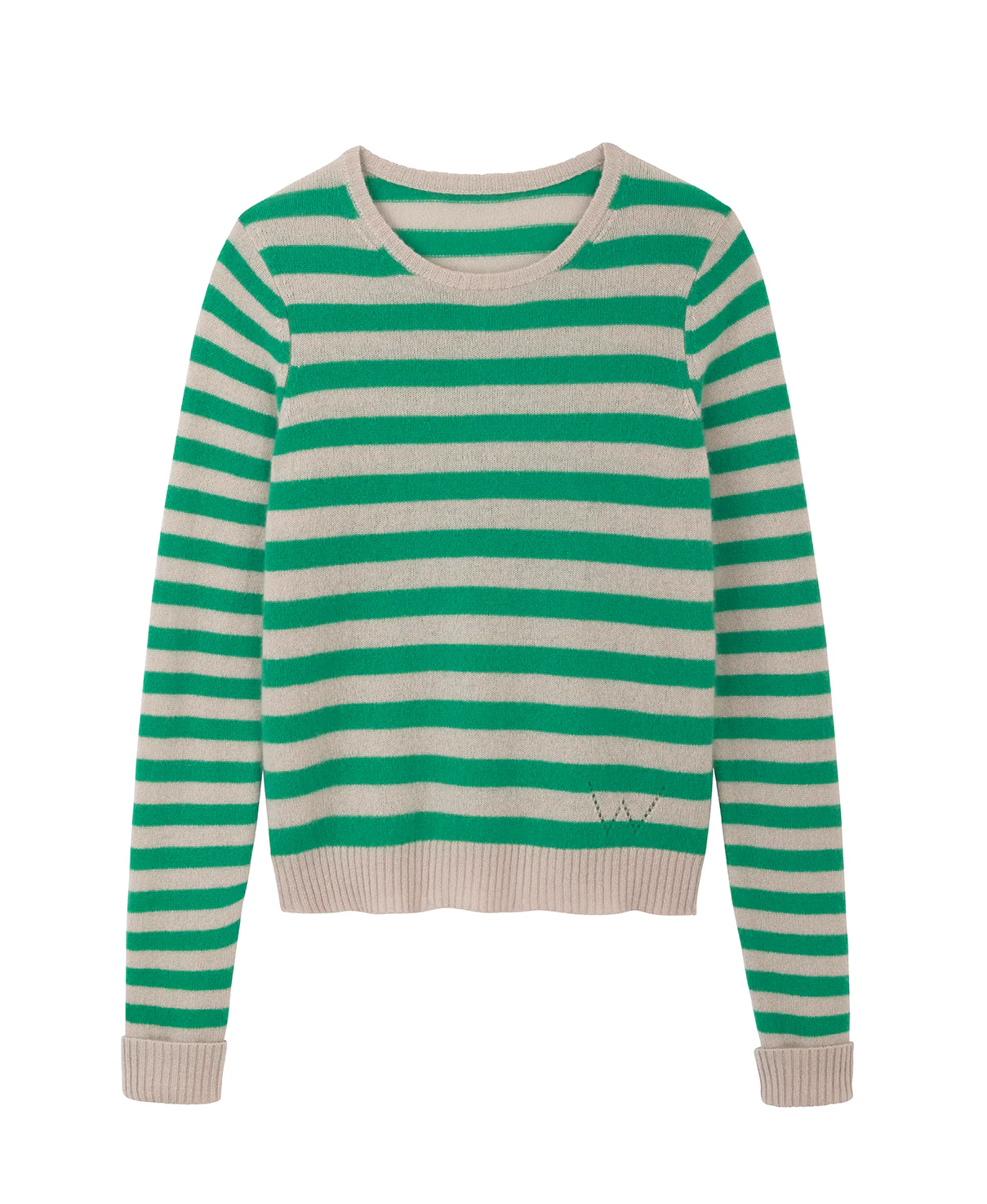Cleo Cashmere Jumper - Parchment/Jade Green Stripe - Image 4