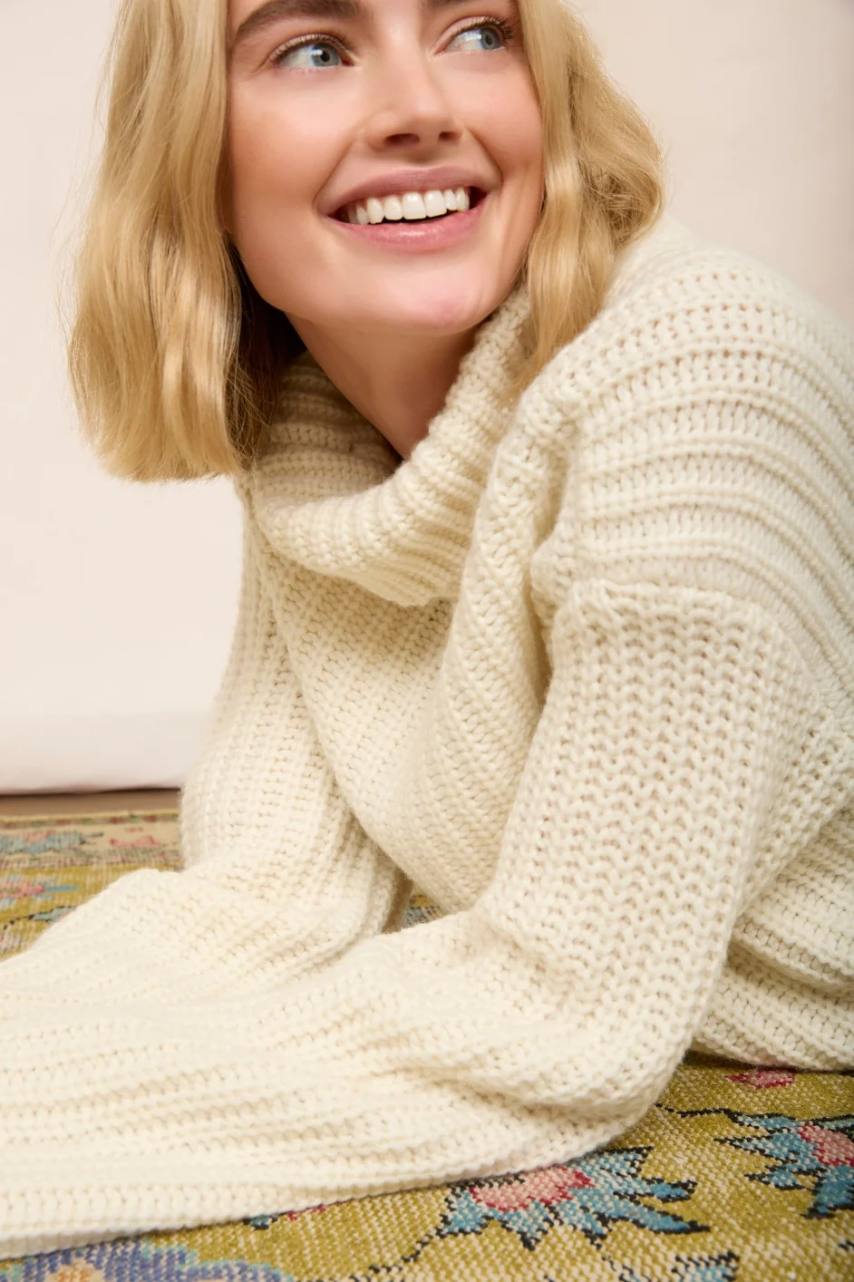 Coralie Chunky Roll Neck Jumper - Ivory - Image 5