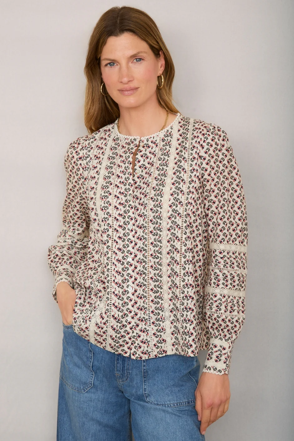 Daphne Printed Blouse - Ivory Woodblock - Image 3