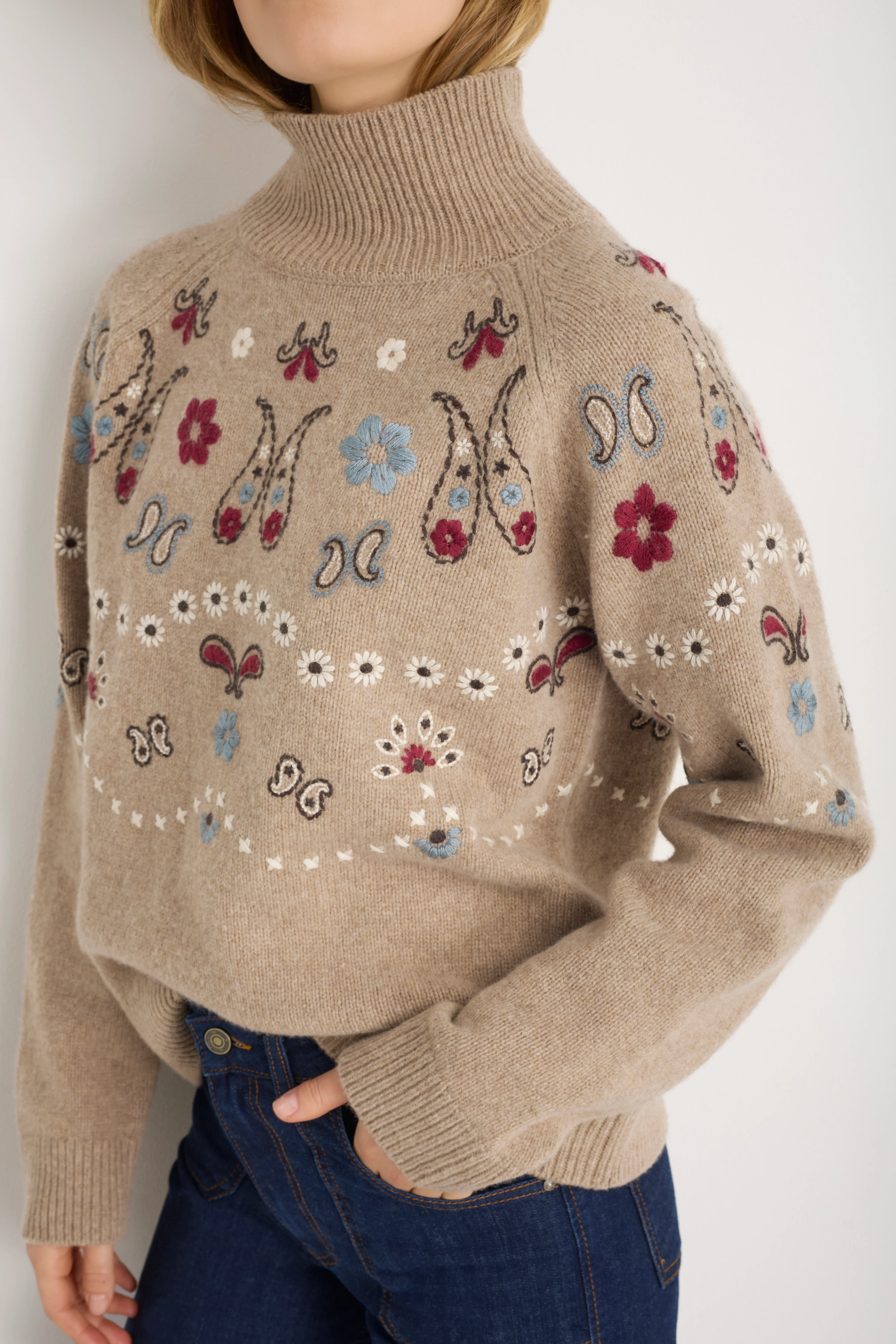 DB X Wyse Bandana Embroidered Jumper - Oat Melange - Image 2