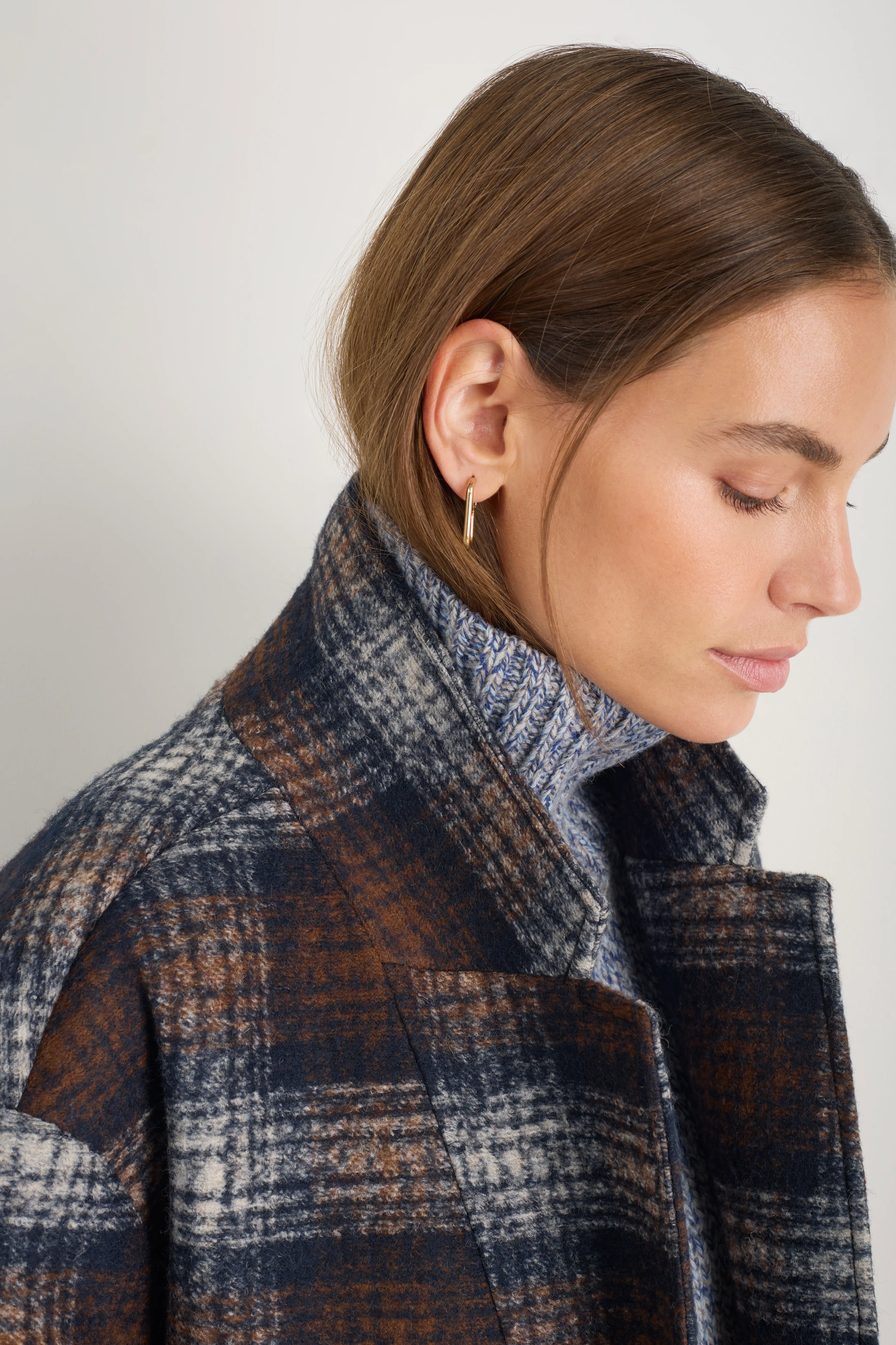 DB x Wyse Cocoon Coat - Brown/Blue Check - Image 4