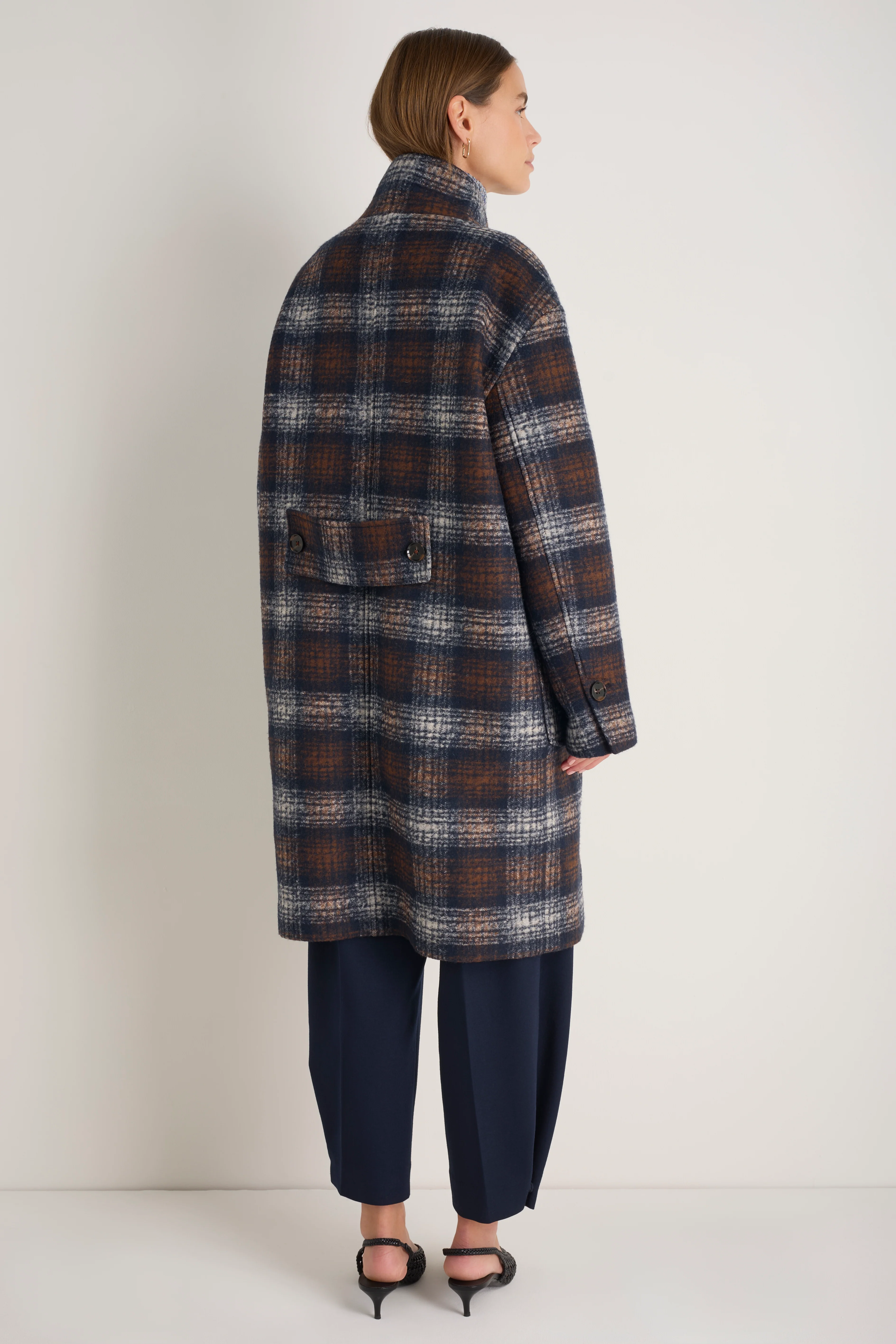 DB x Wyse Cocoon Coat - Brown/Blue Check - Image 5