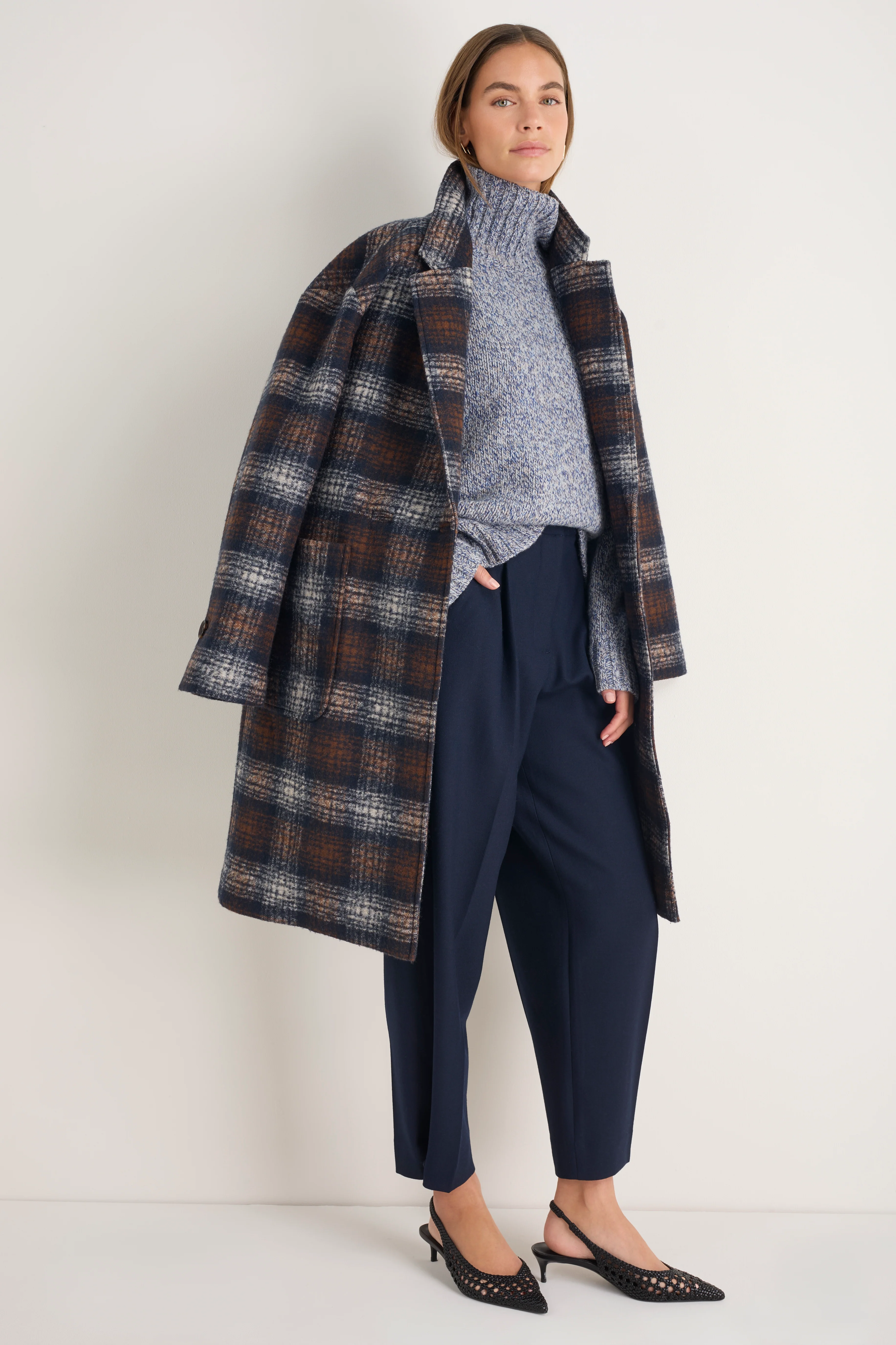 DB x Wyse Cocoon Coat - Brown/Blue Check - Image 6