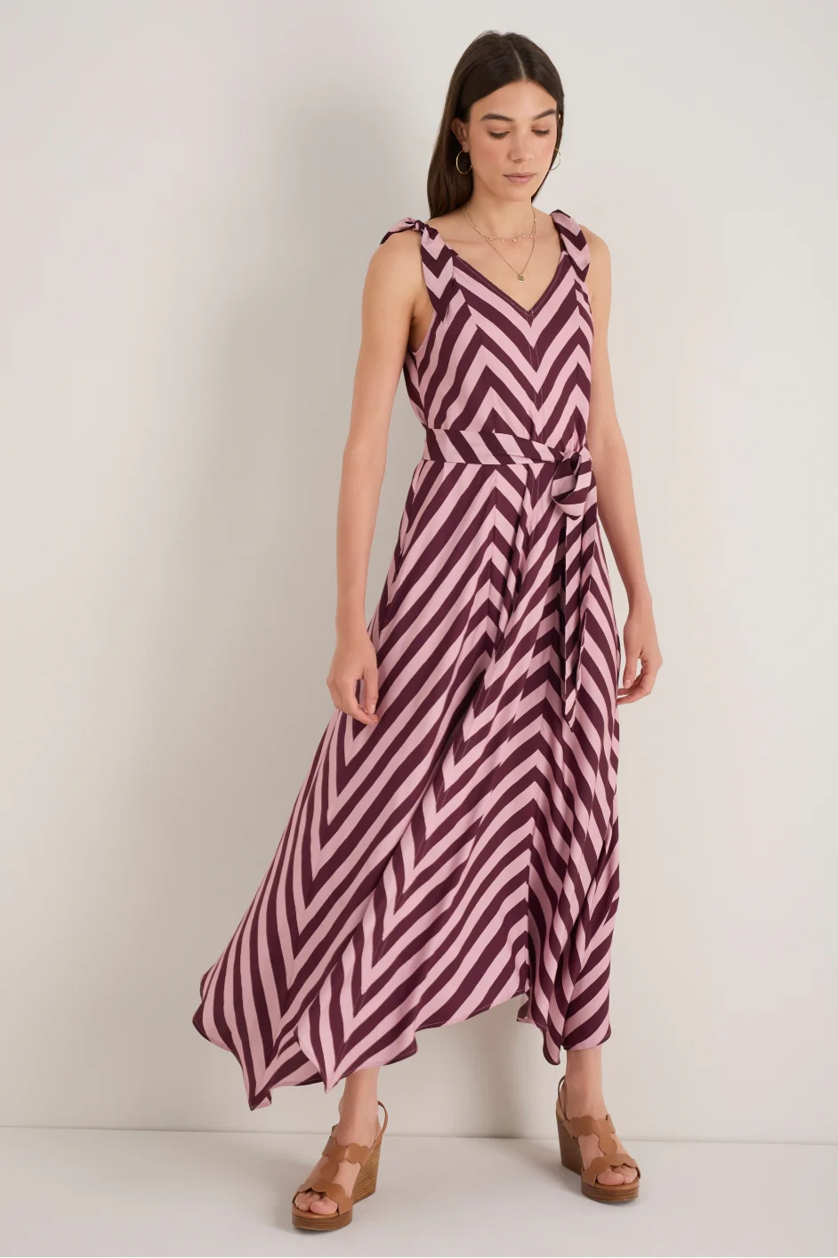 DB X Wyse Hanky Hem Dress - Plum Stripe - Image 3