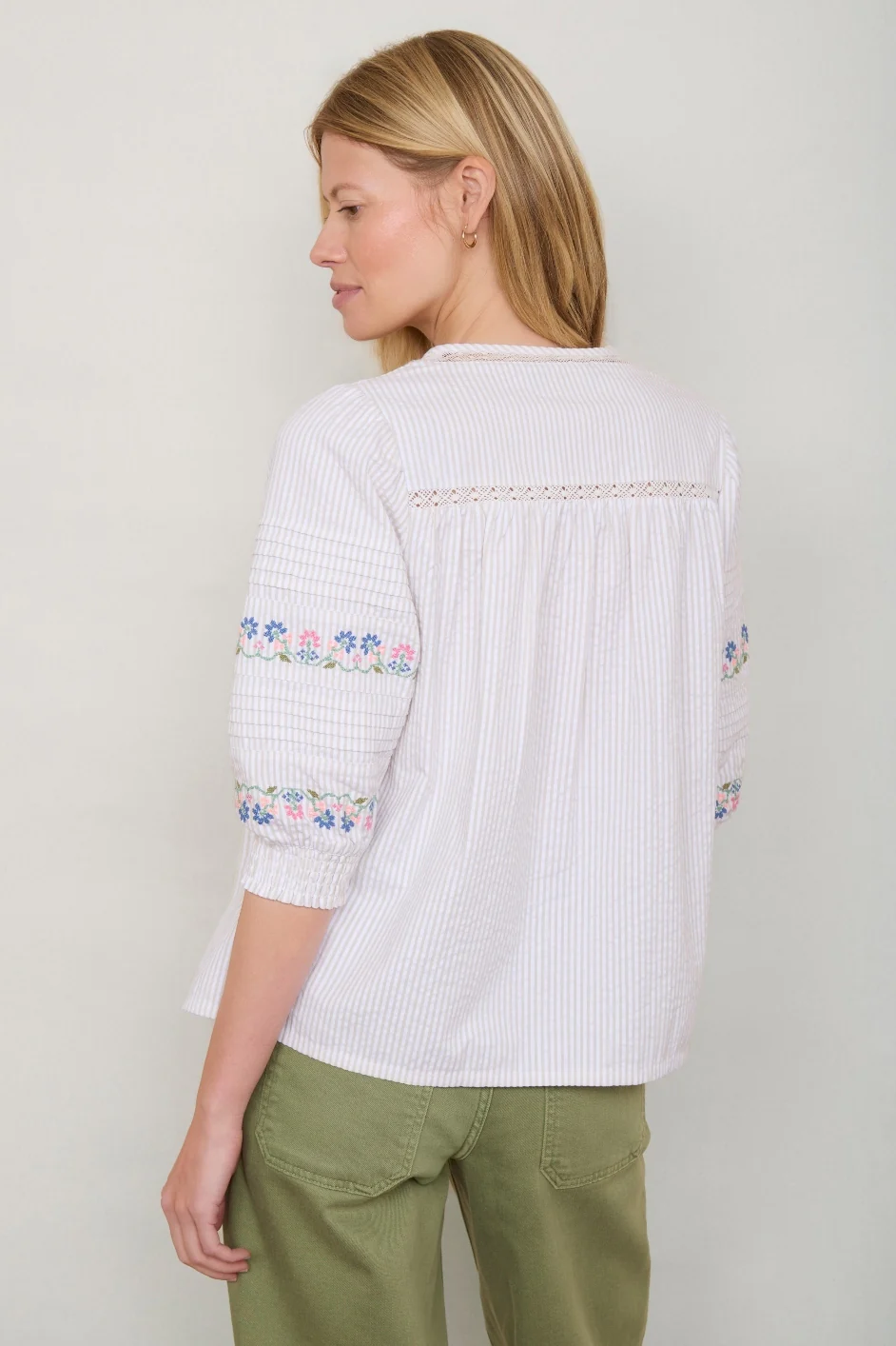 Deandra Embroidered Blouse - Green Stripe - Image 3