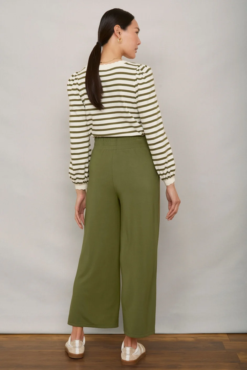 Delphine Cropped Pull On Trouser - Sage Green - Image 4