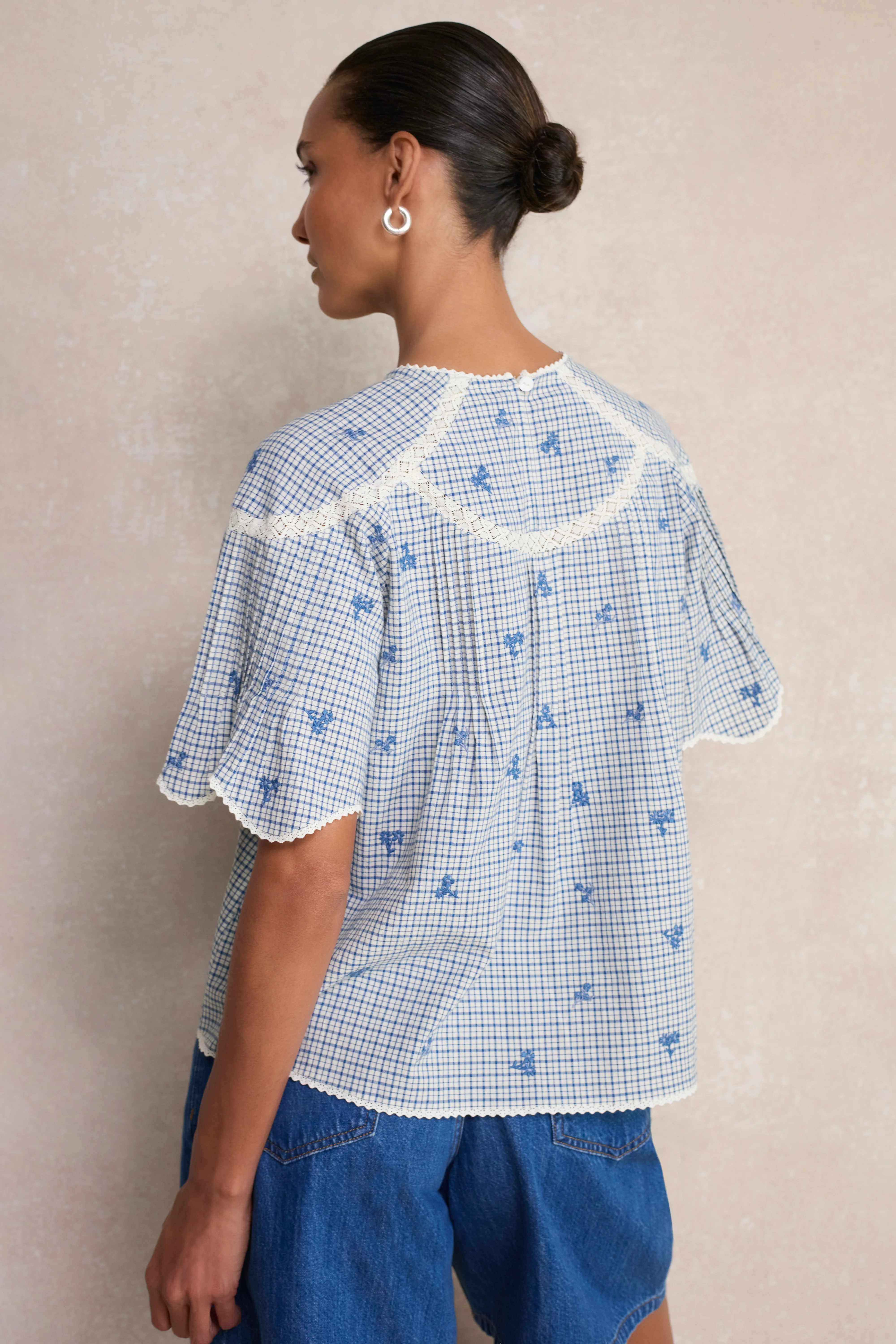 Dominique Top - White/Blue Check - Image 4
