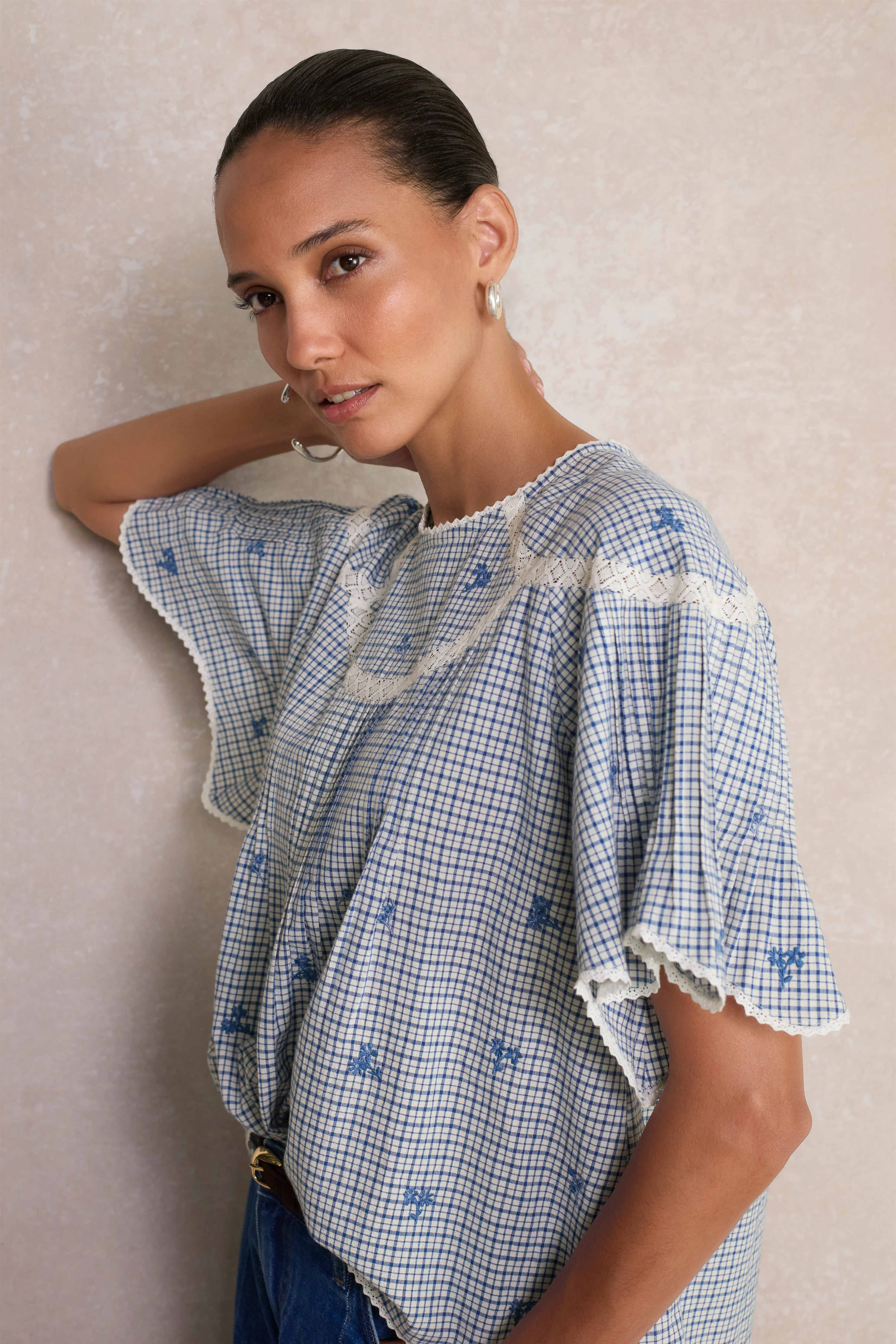 Dominique Top - White/Blue Check - Image 5
