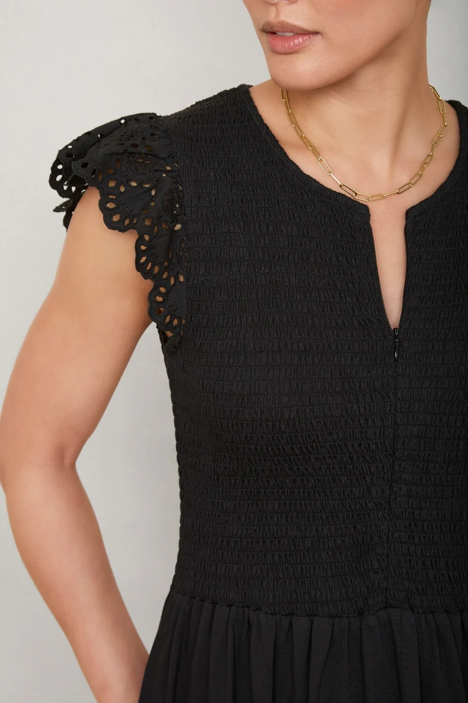 Edith Jersey Woven Mix Dress - Black - Image 4