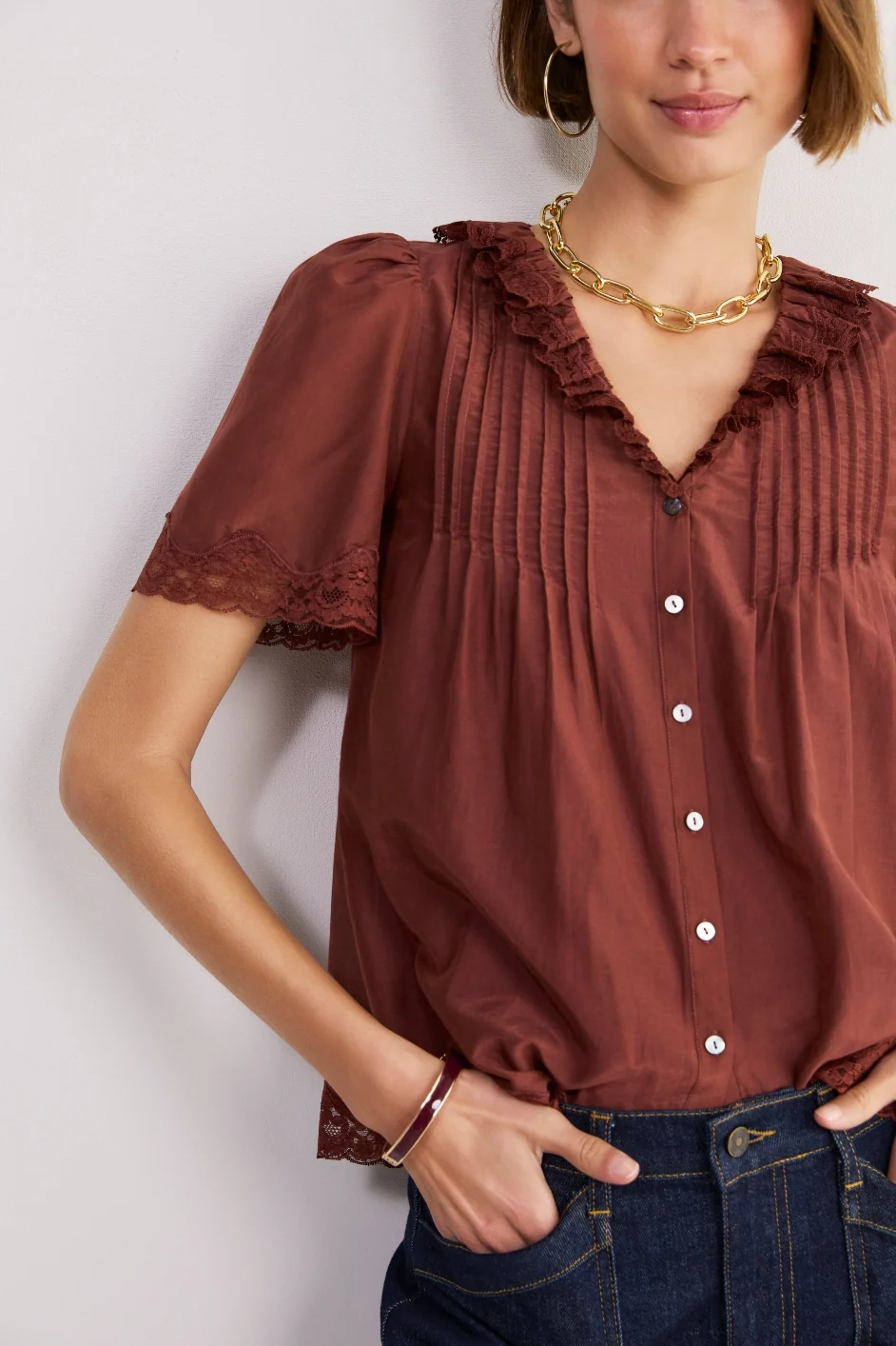 Edith Silk Blend Blouse - Rust - Image 3