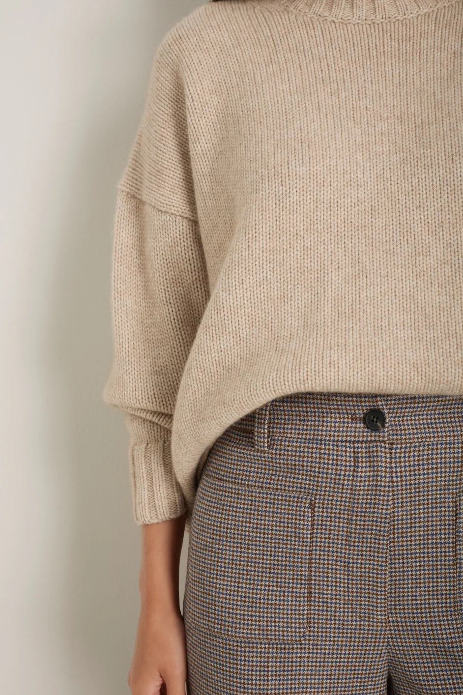Eleanor Wool Blend Trousers - Cocoa/Blue Check - Image 2