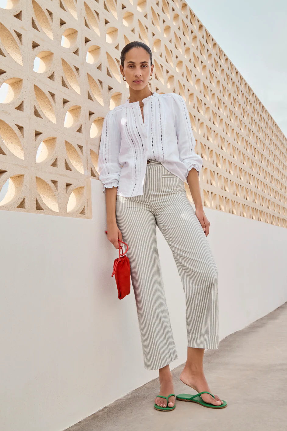 Eliana Trouser - Sage Green/Ivory Stripe - Image 3