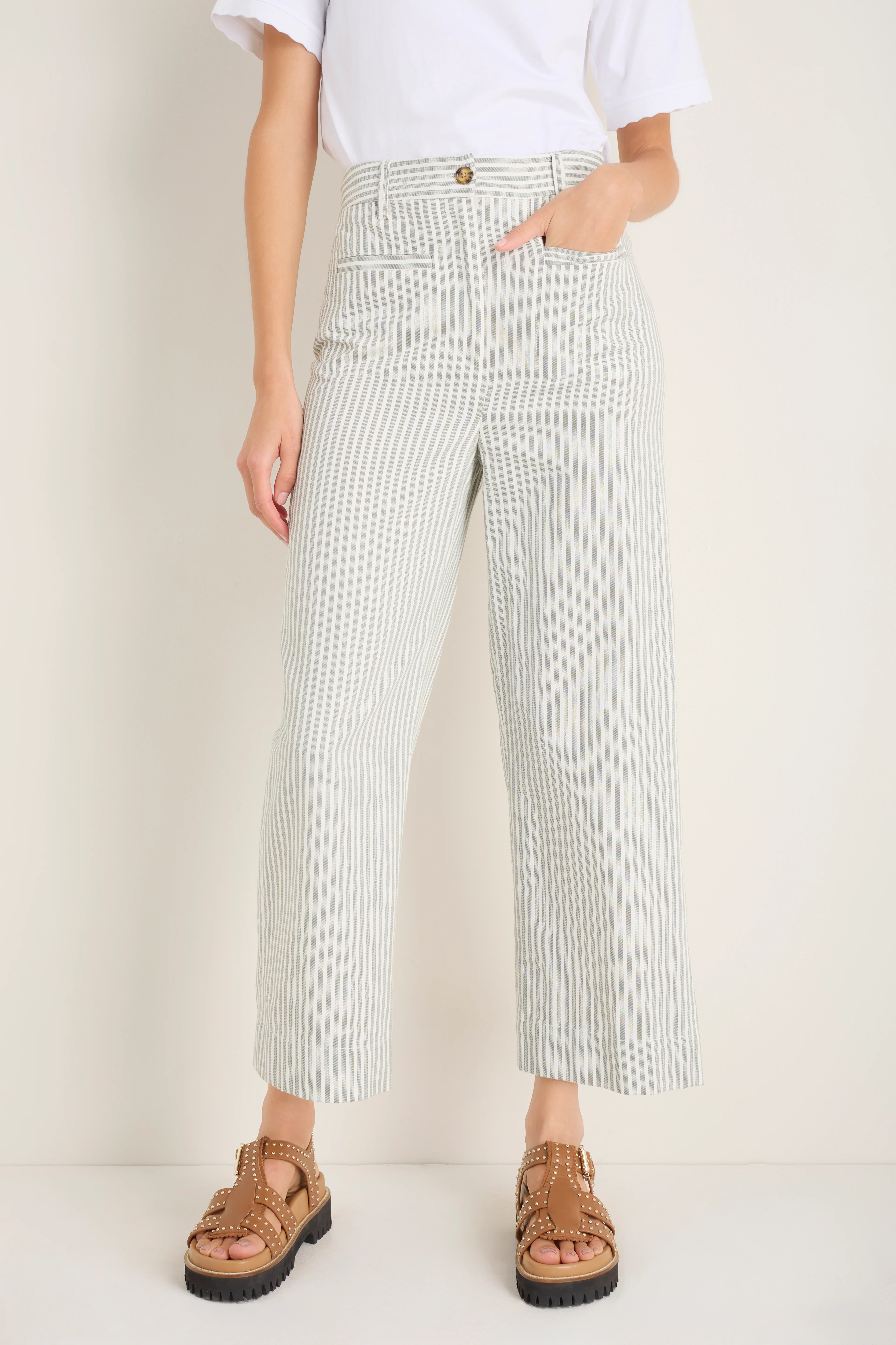 Eliana Trouser - Sage Green/Ivory Stripe - Image 6