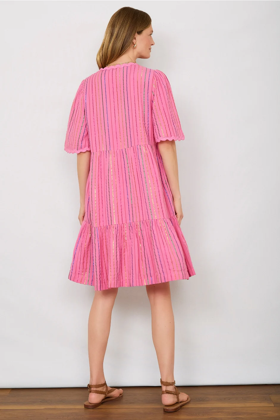 Elise Stripe Shimmer Dress - Sorbet Pink Multi Stripe - Image 2