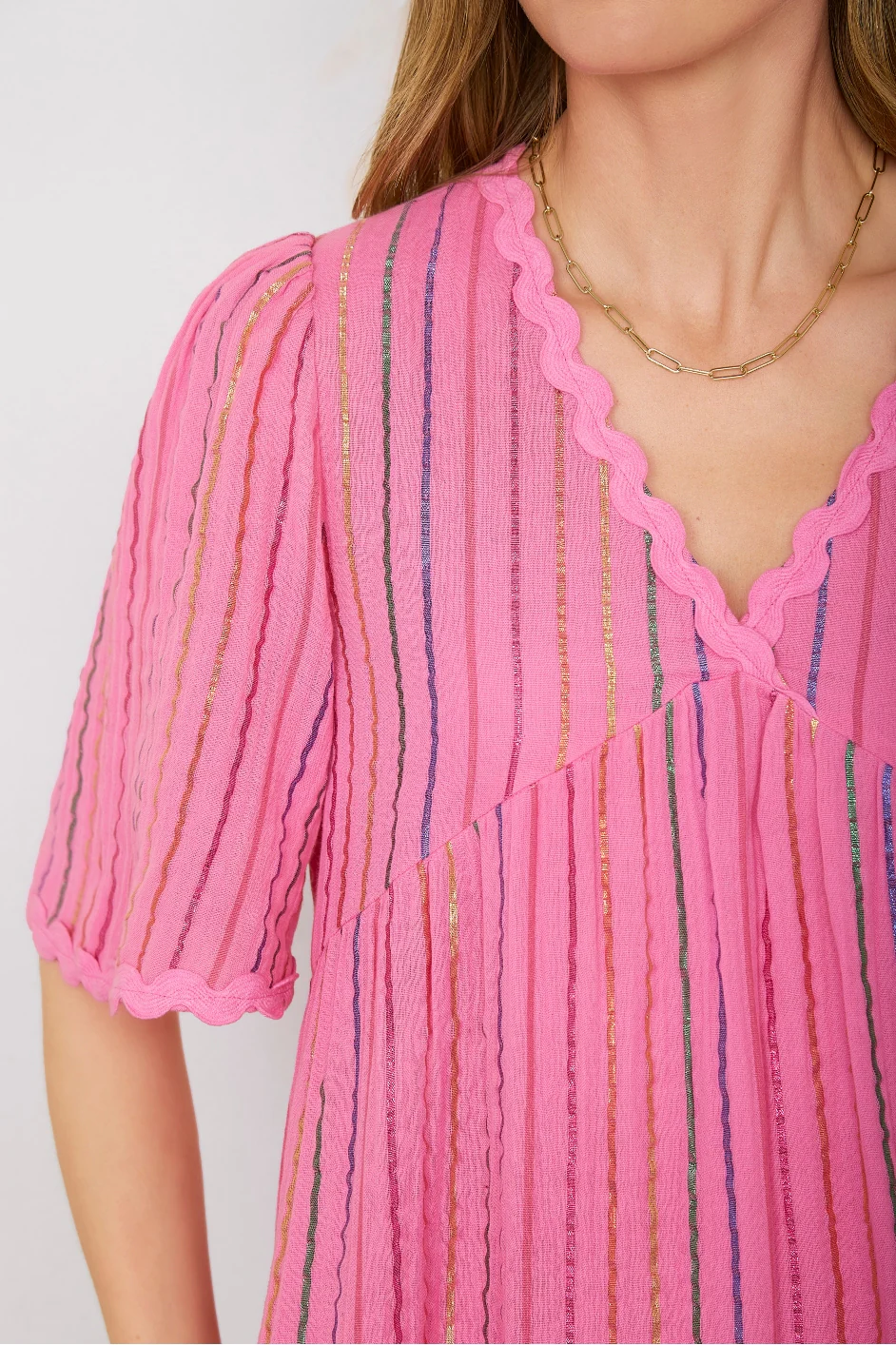 Elise Stripe Shimmer Dress - Sorbet Pink Multi Stripe - Image 3
