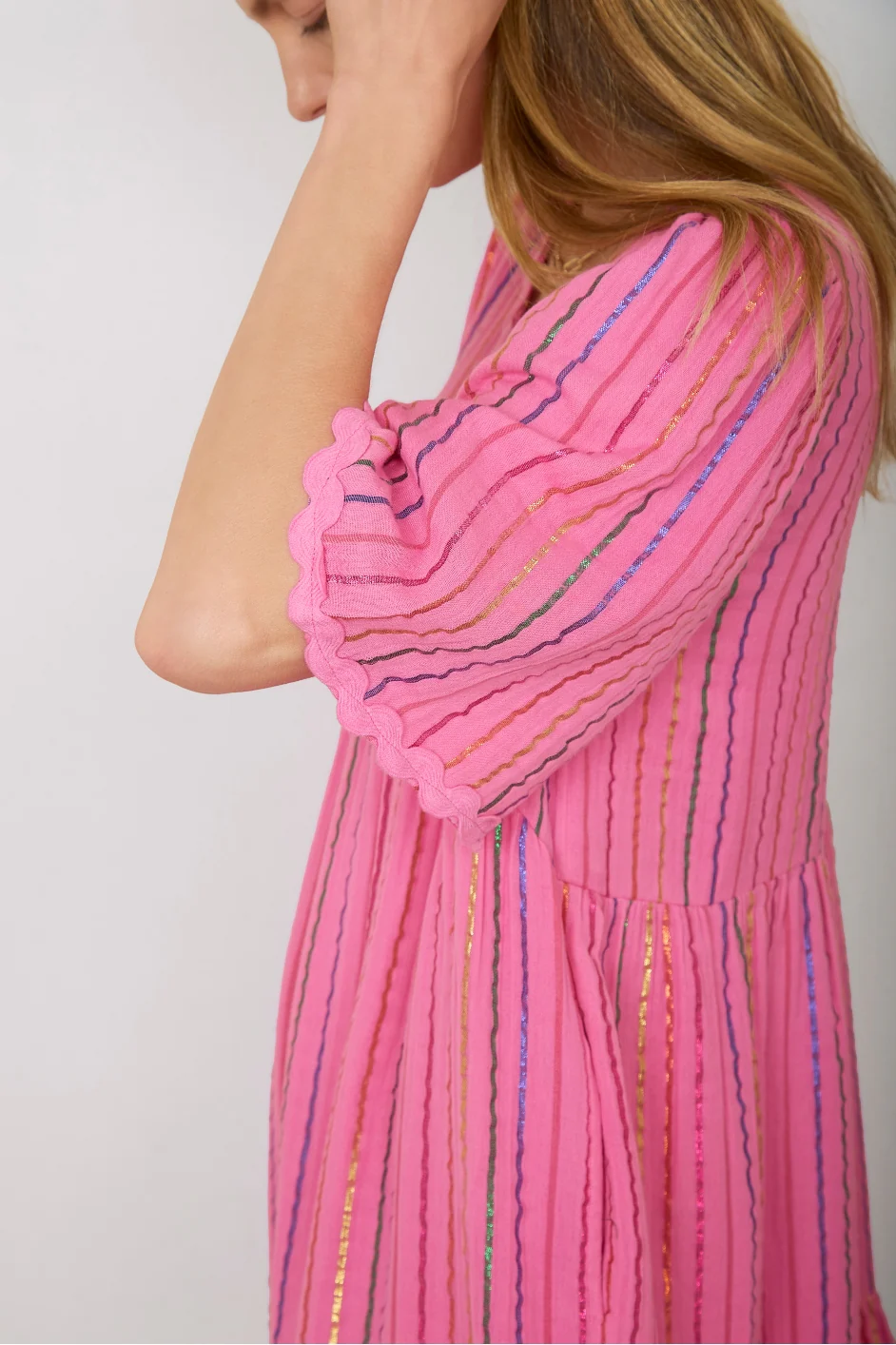 Elise Stripe Shimmer Dress - Sorbet Pink Multi Stripe - Image 4