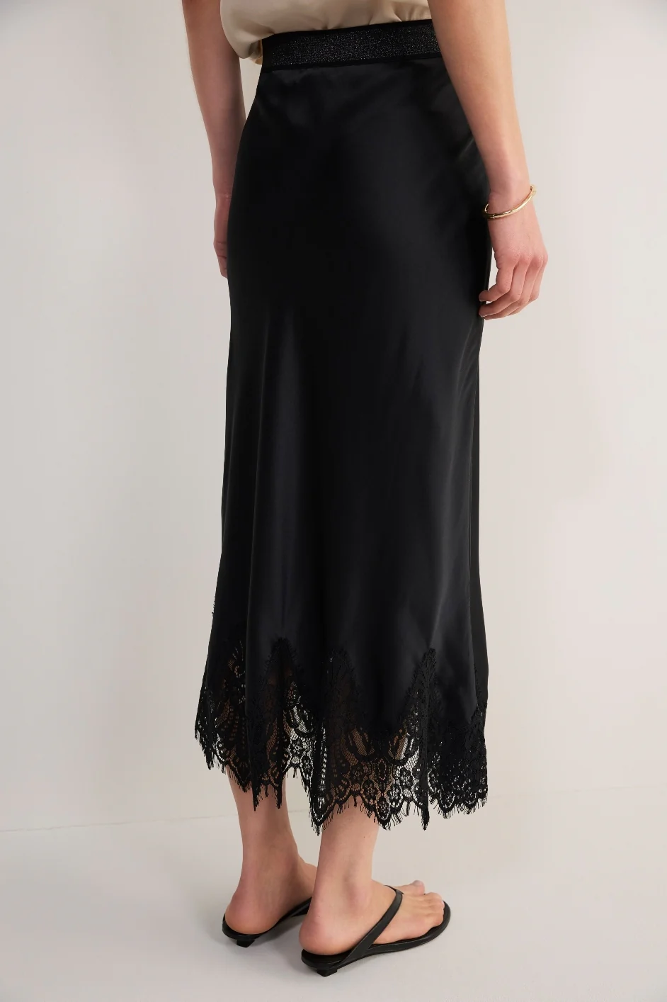 Ella Silk Lace Trim Skirt - Black - Image 3