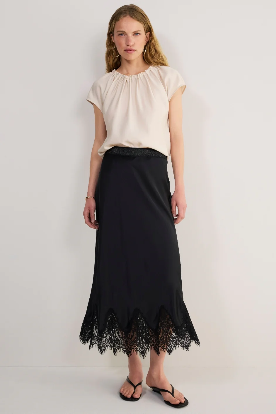 Ella Silk Lace Trim Skirt - Black - Image 7