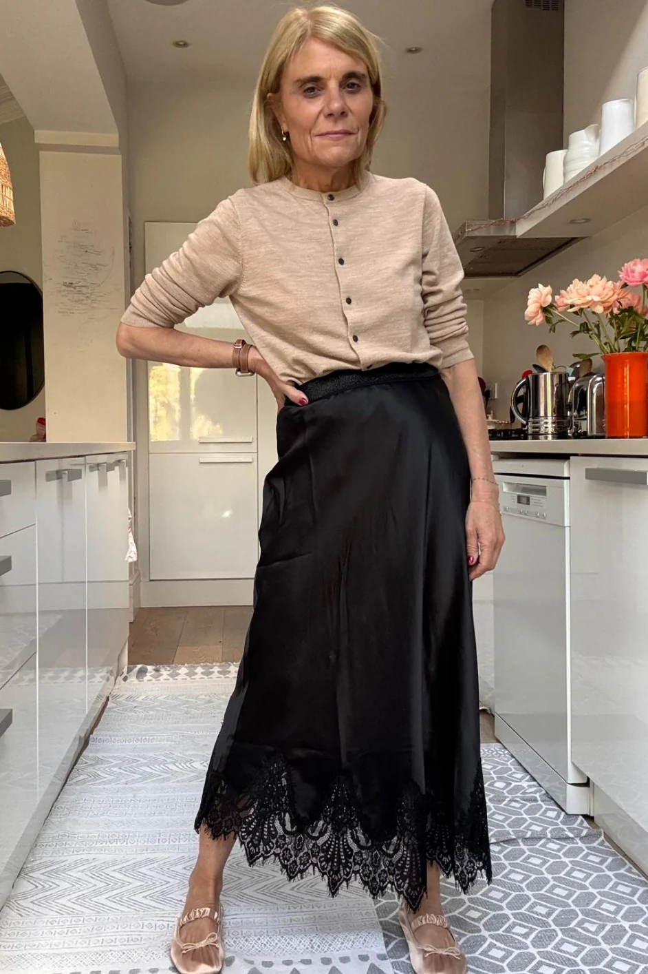 Ella Silk Lace Trim Skirt - Black - Image 9