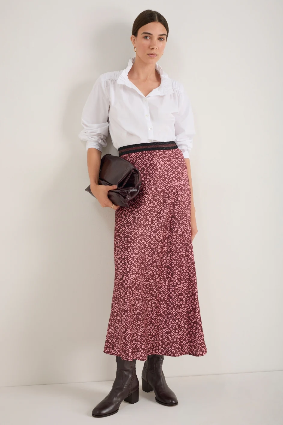 Ella Silk Skirt - Merlot/Dusty Rose Flower Head - Image 4