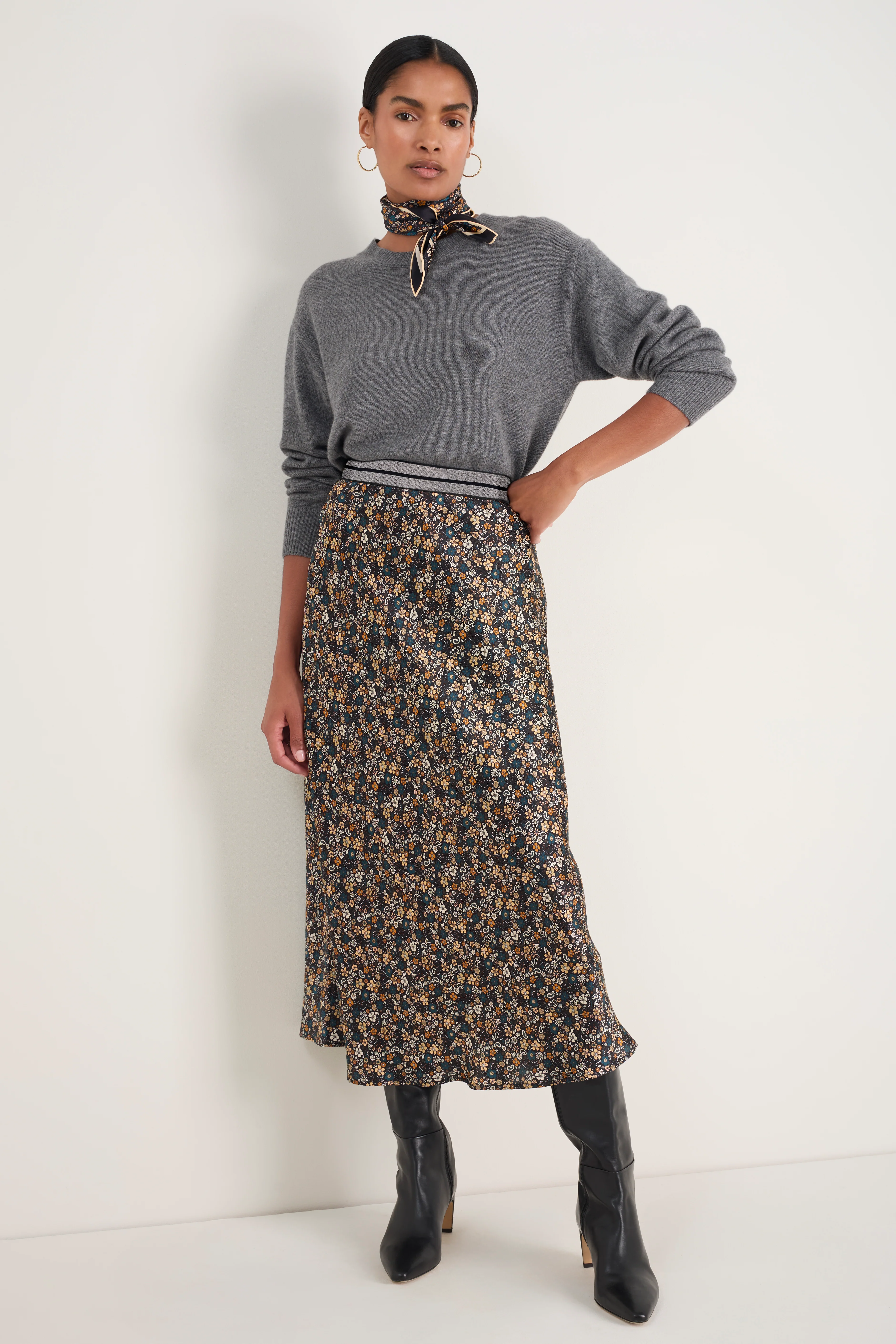Ella Silk Skirt - Retro Floral Scarf