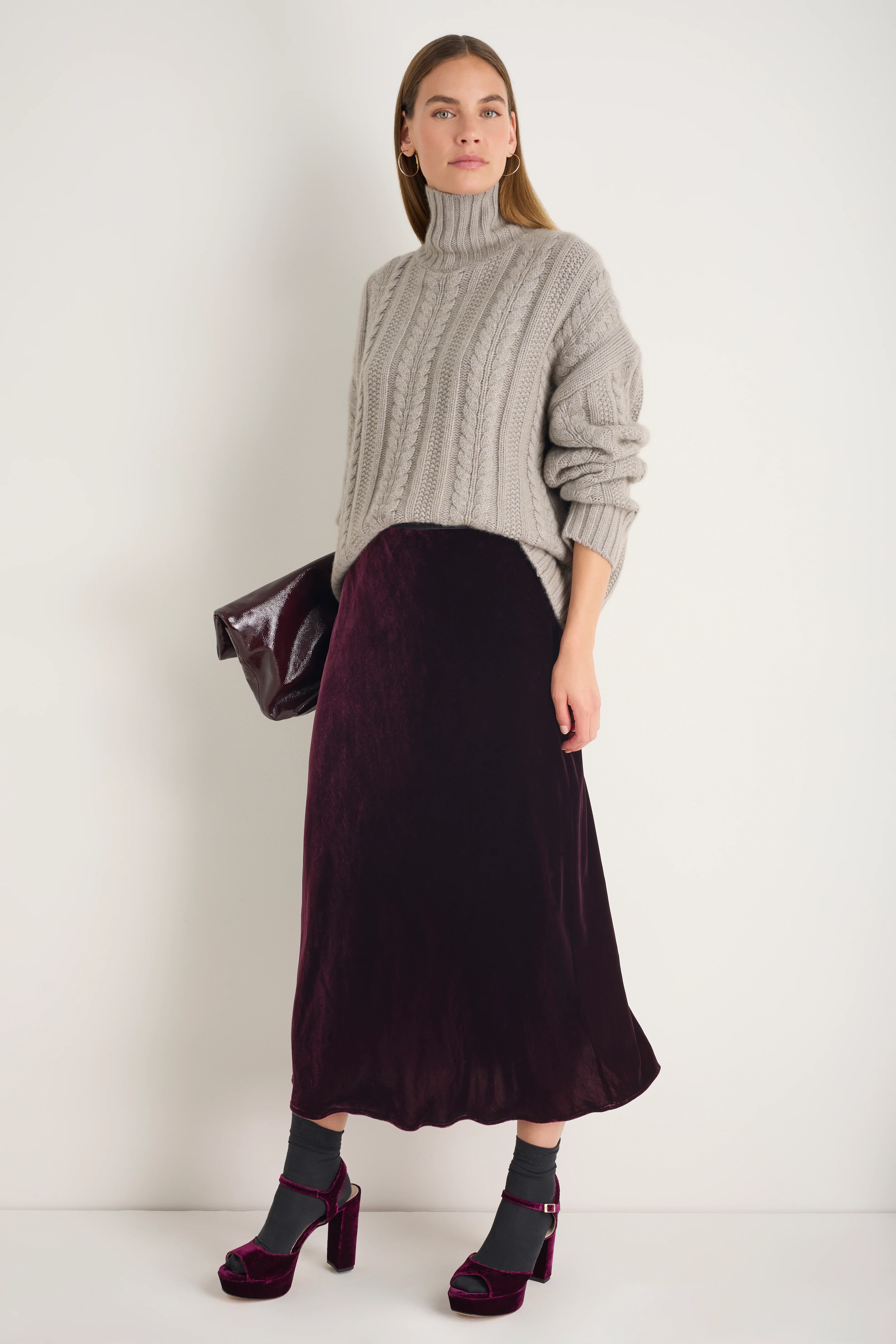 Ella Silk Velvet Skirt - Deep Fig - Image 5