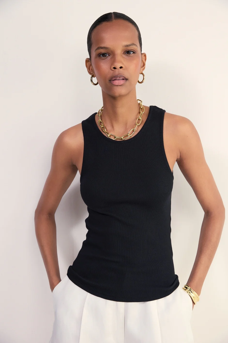 Elle Ribbed Vest - Black - Image 3