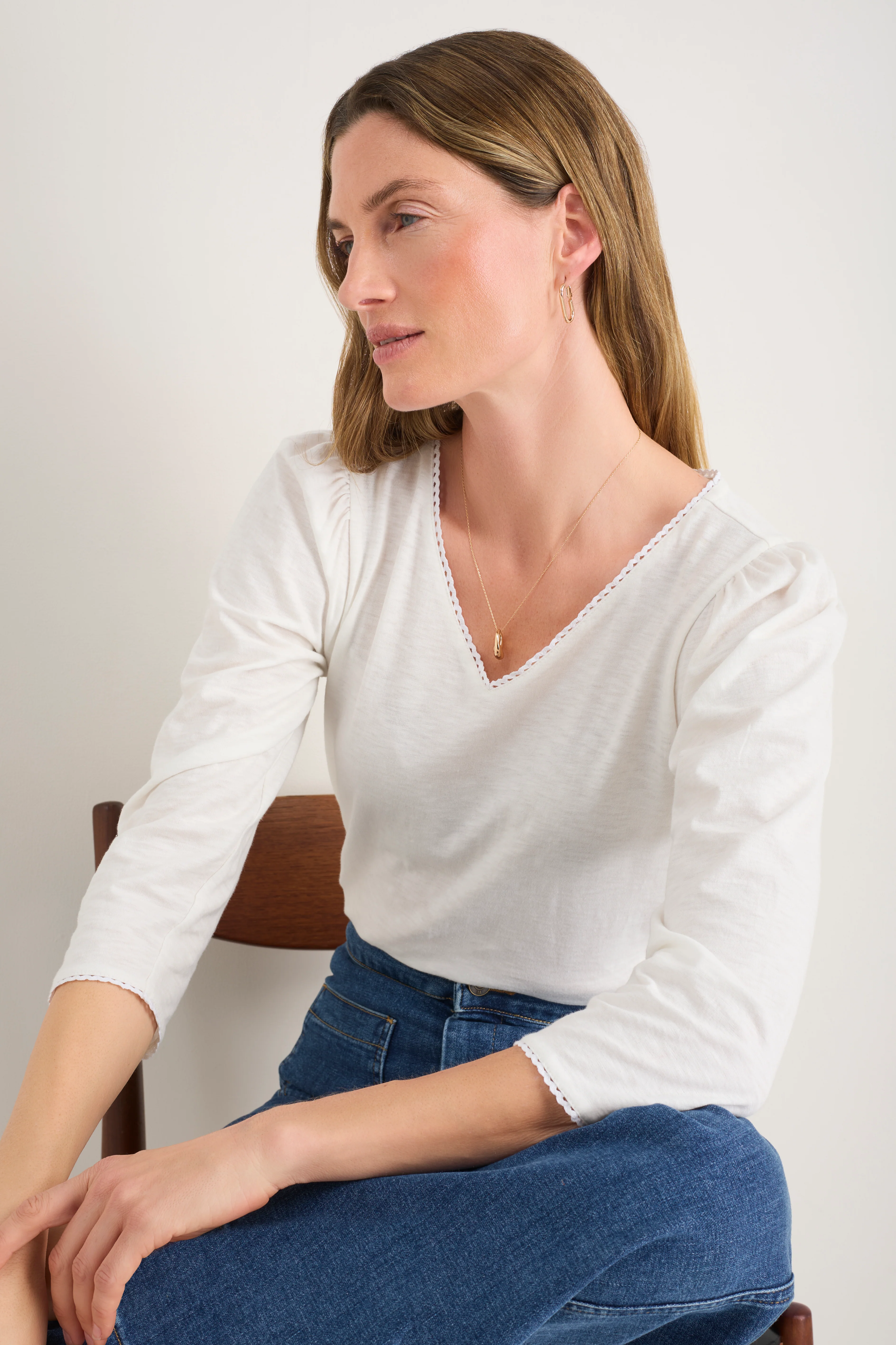 Elyna 3/4 Sleeve Tee - White