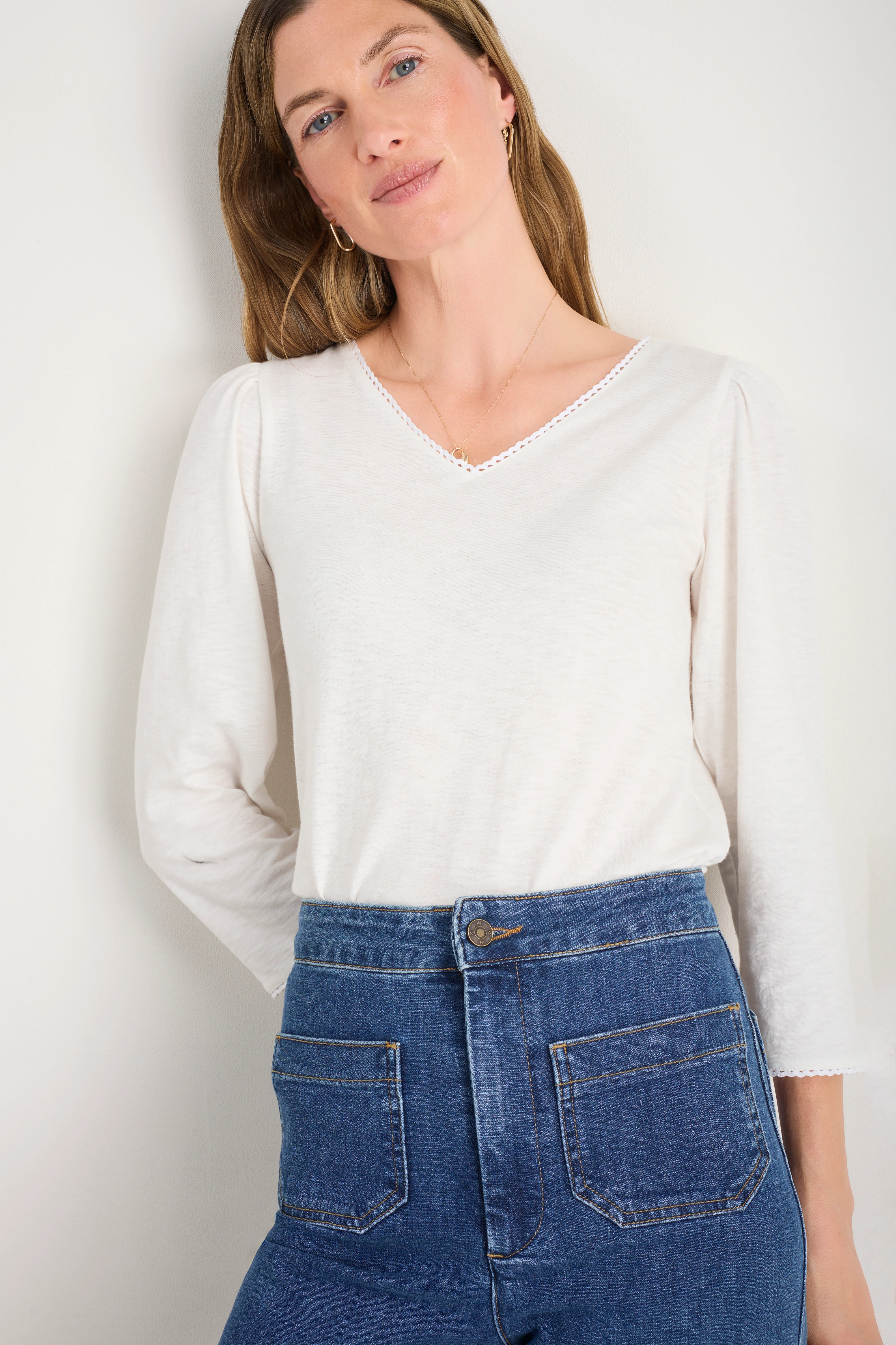 Elyna 3/4 Sleeve Tee - White - Image 4
