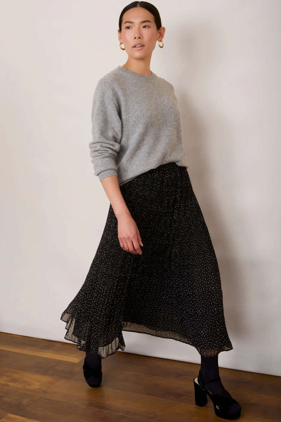 Estelle Plisse Skirt - Black Polka Dot - Image 4