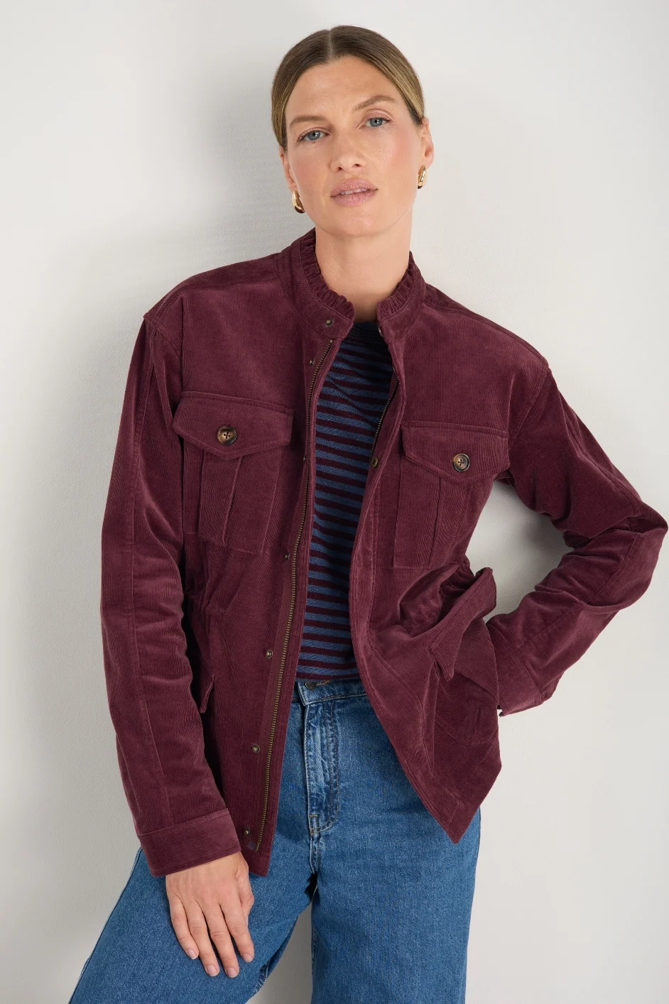 Eva Pin Cord Jacket - Merlot - Image 3