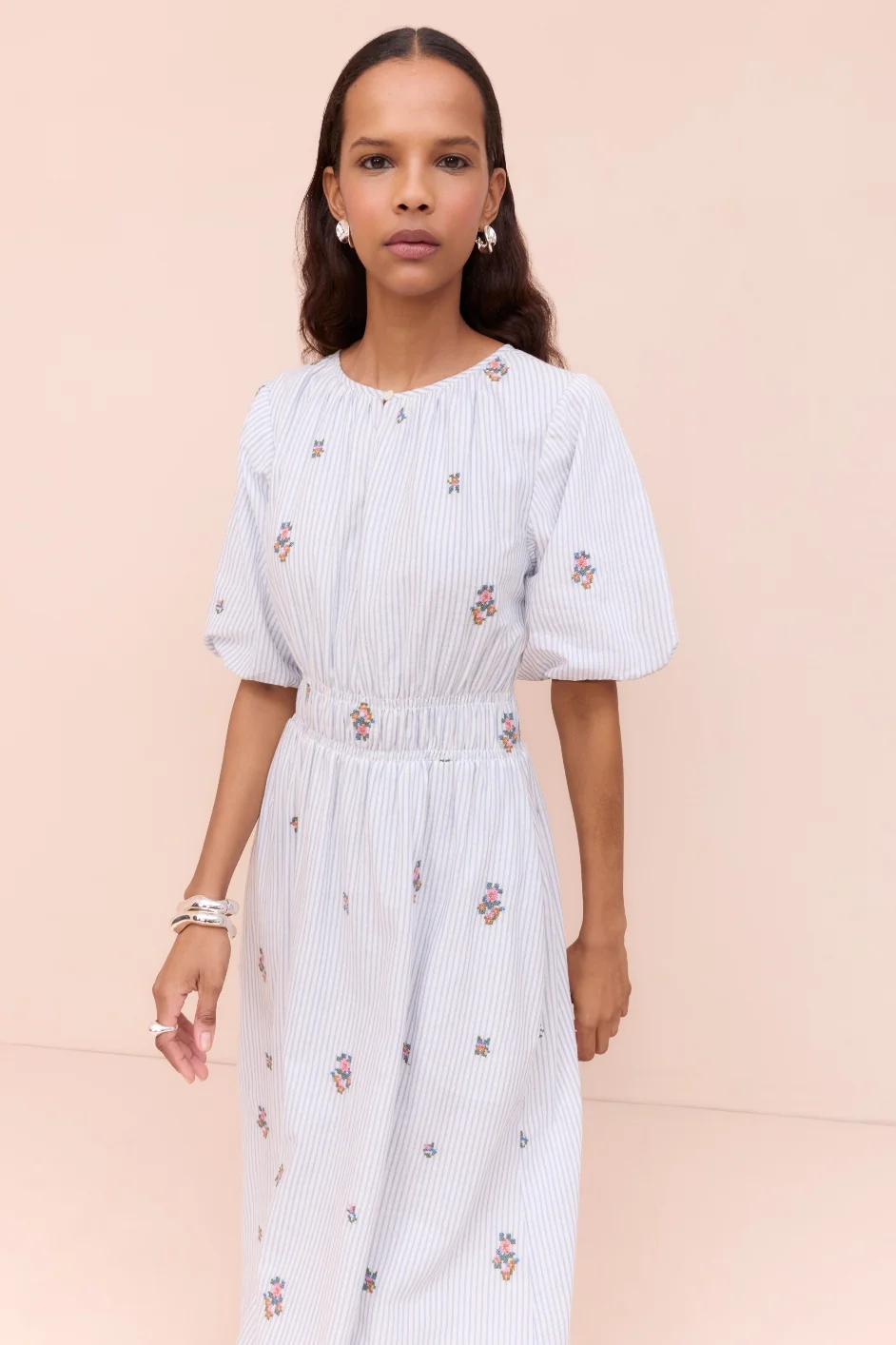 Evelyn Dress - Embroidered Stripe - Image 2