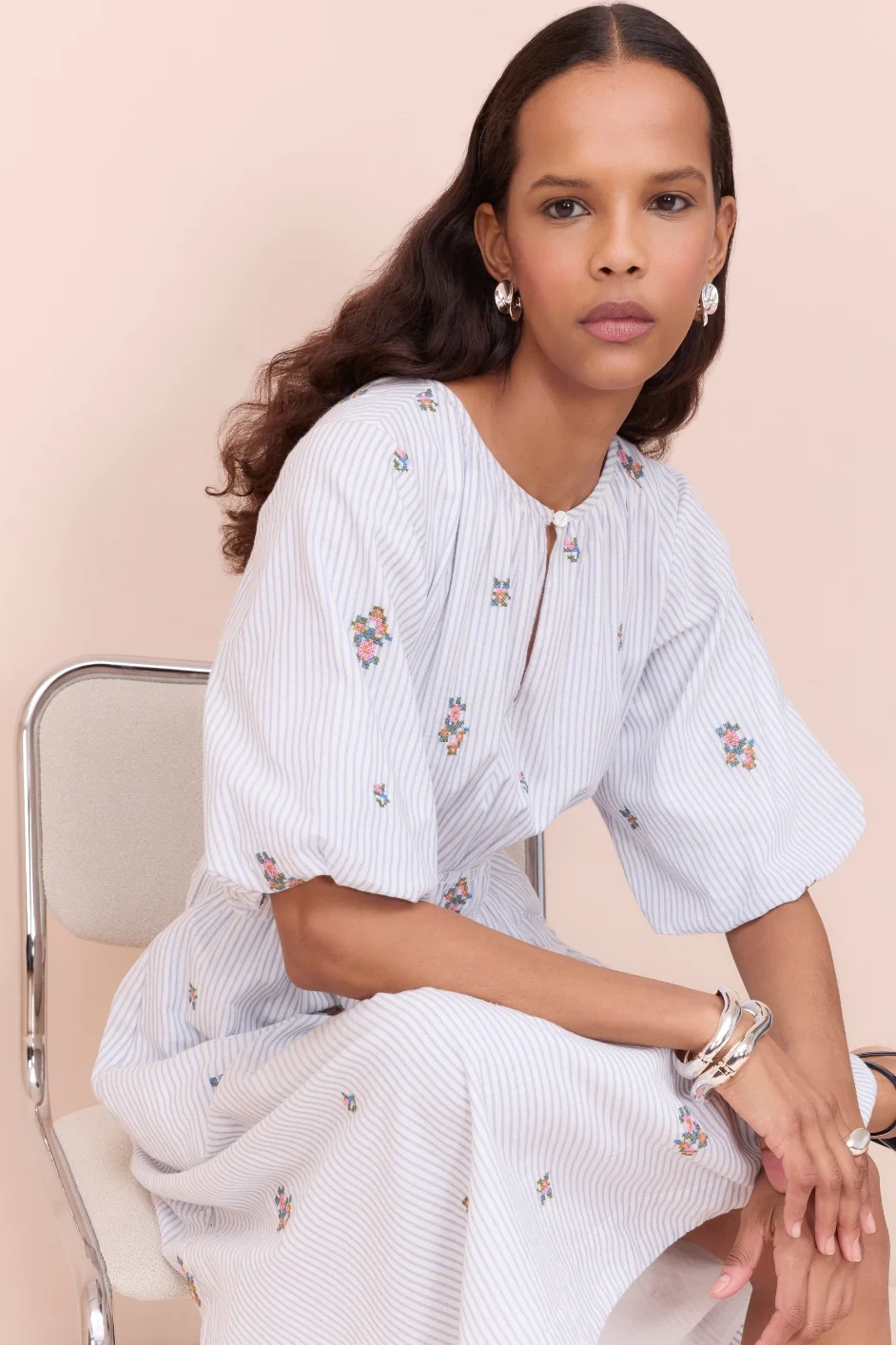 Evelyn Dress - Embroidered Stripe - Image 4