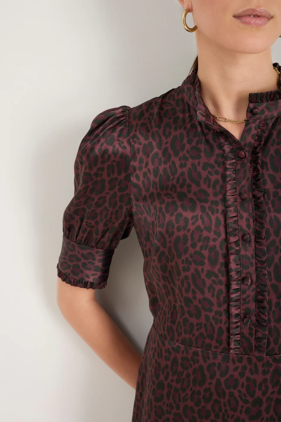 Fabienne Silk Dress - Deep Fig Leopard - Image 2