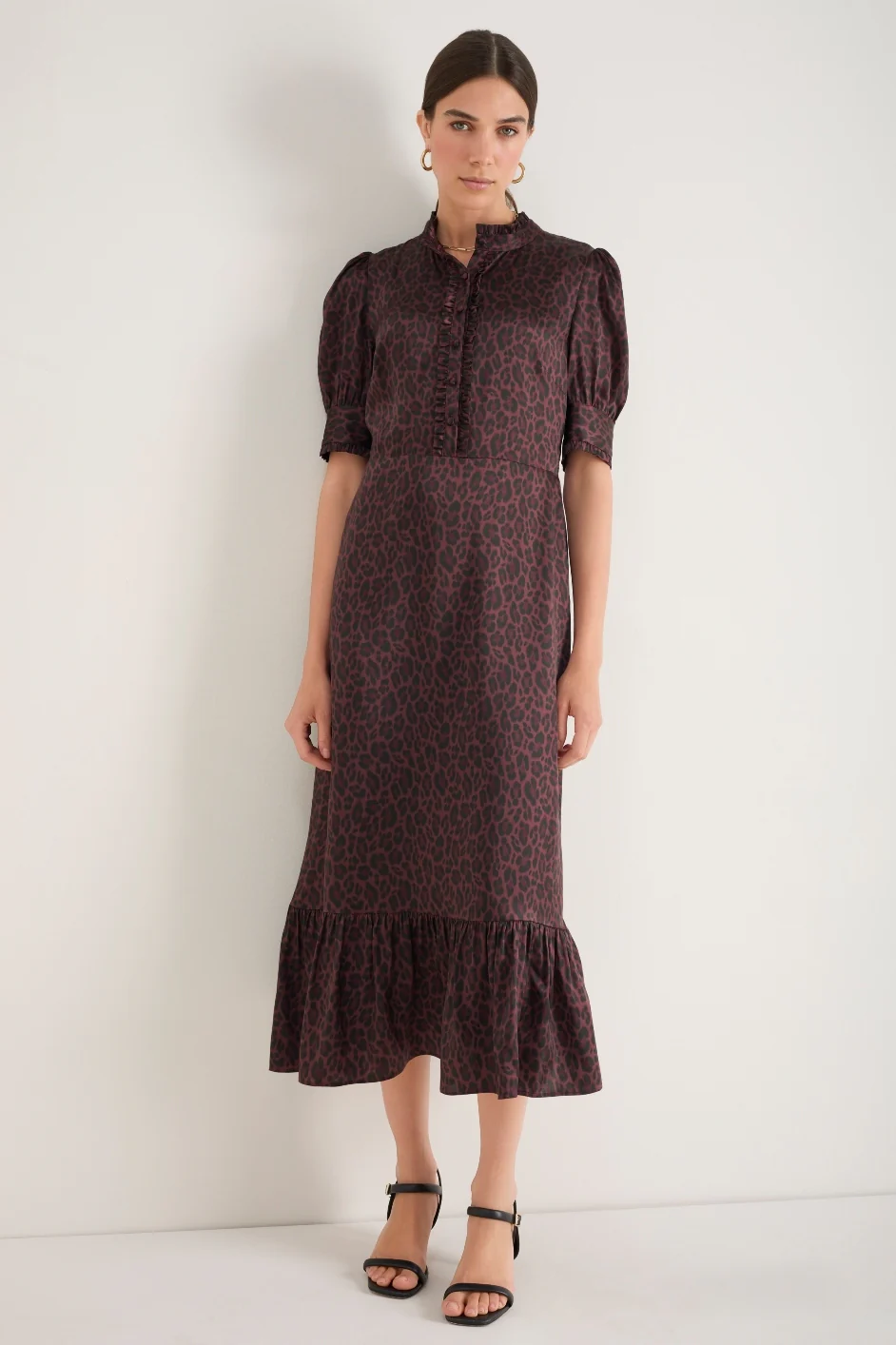 Fabienne Silk Dress - Deep Fig Leopard - Image 3