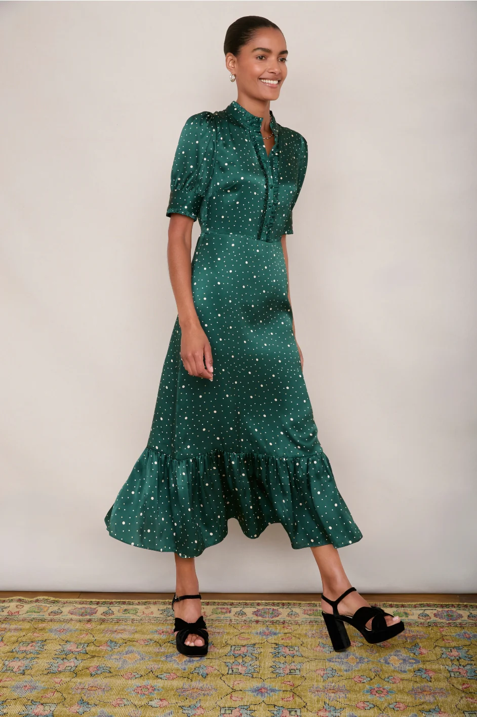 Fabienne Silk Dress - Green Spot - Image 2