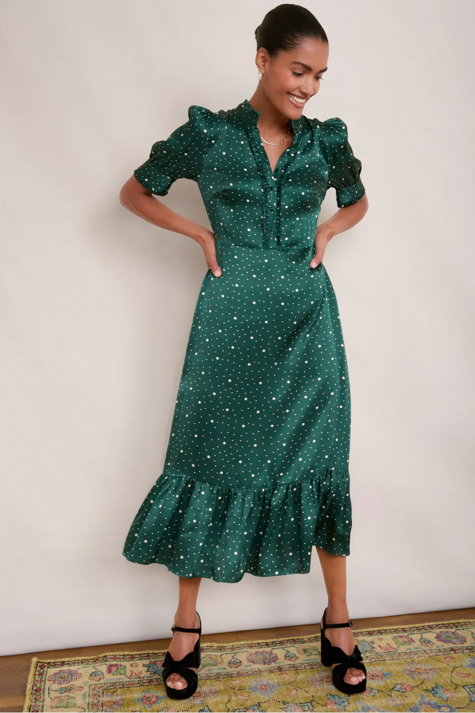 Fabienne Silk Dress - Green Spot - Image 3