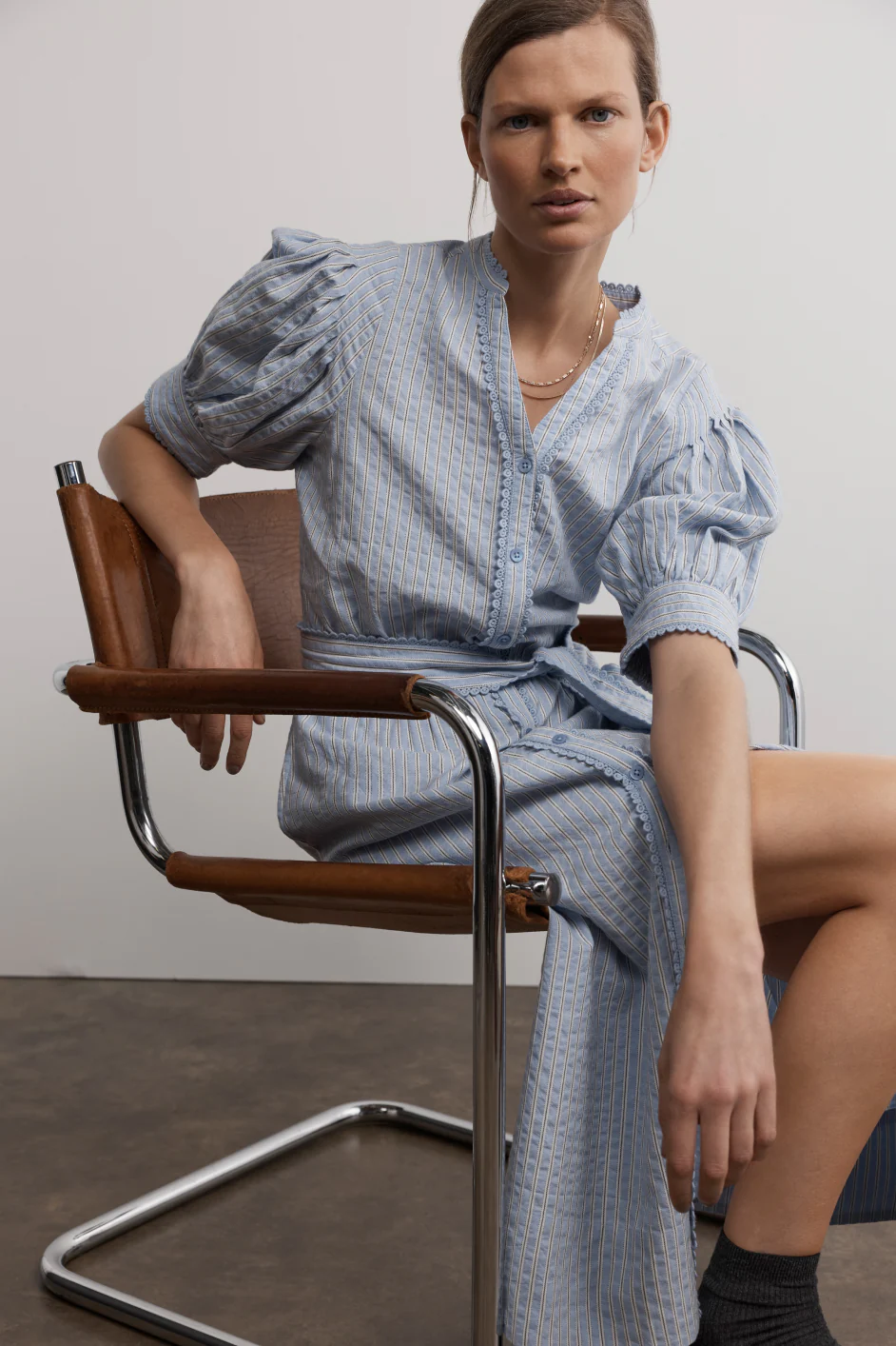 Fiona Shirt Dress - Powder Blue Stripe - Image 6