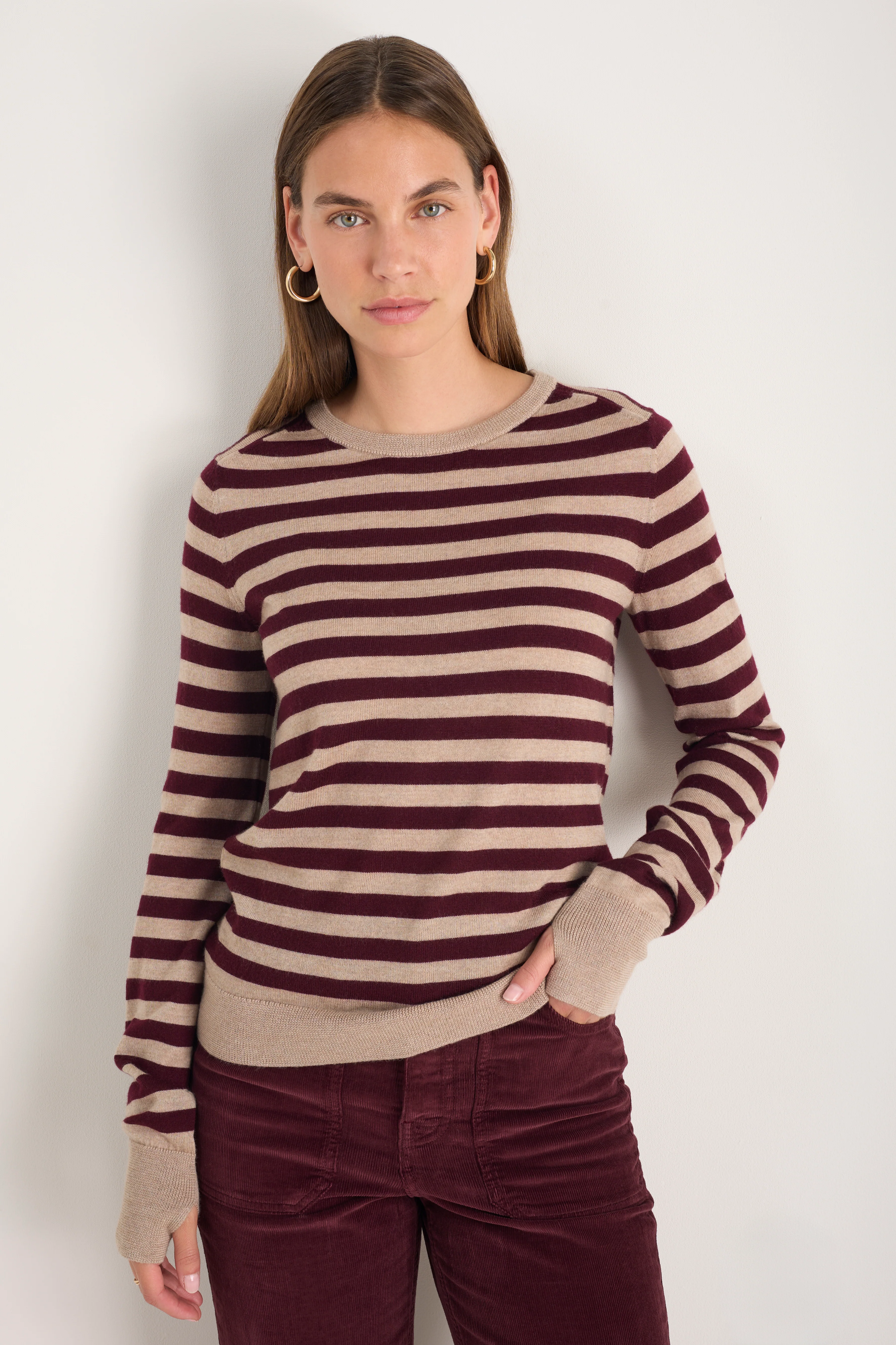 Fleur Merino Jumper - Oat/Deep Fig Stripe - Image 3