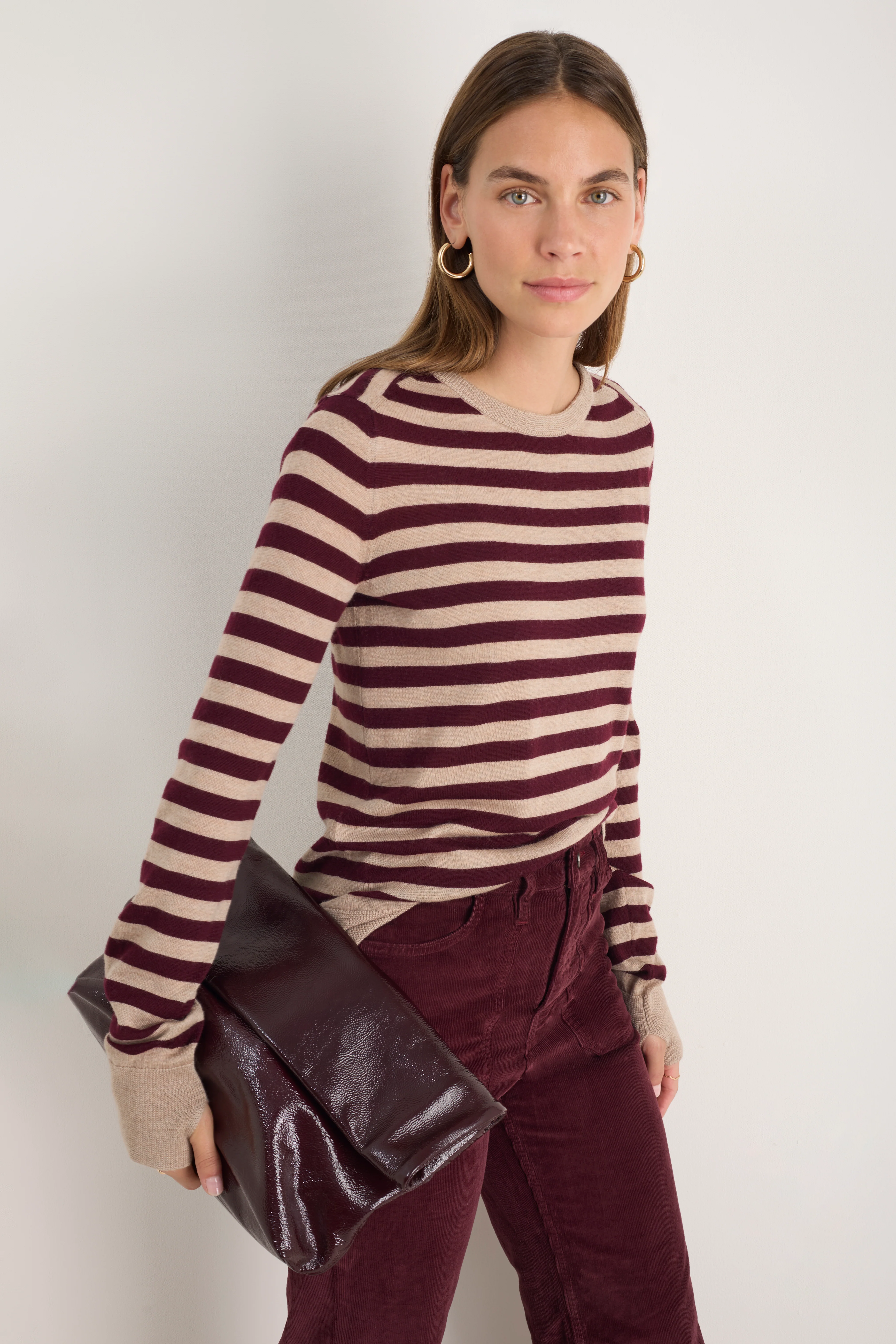 Fleur Merino Jumper - Oat/Deep Fig Stripe - Image 5