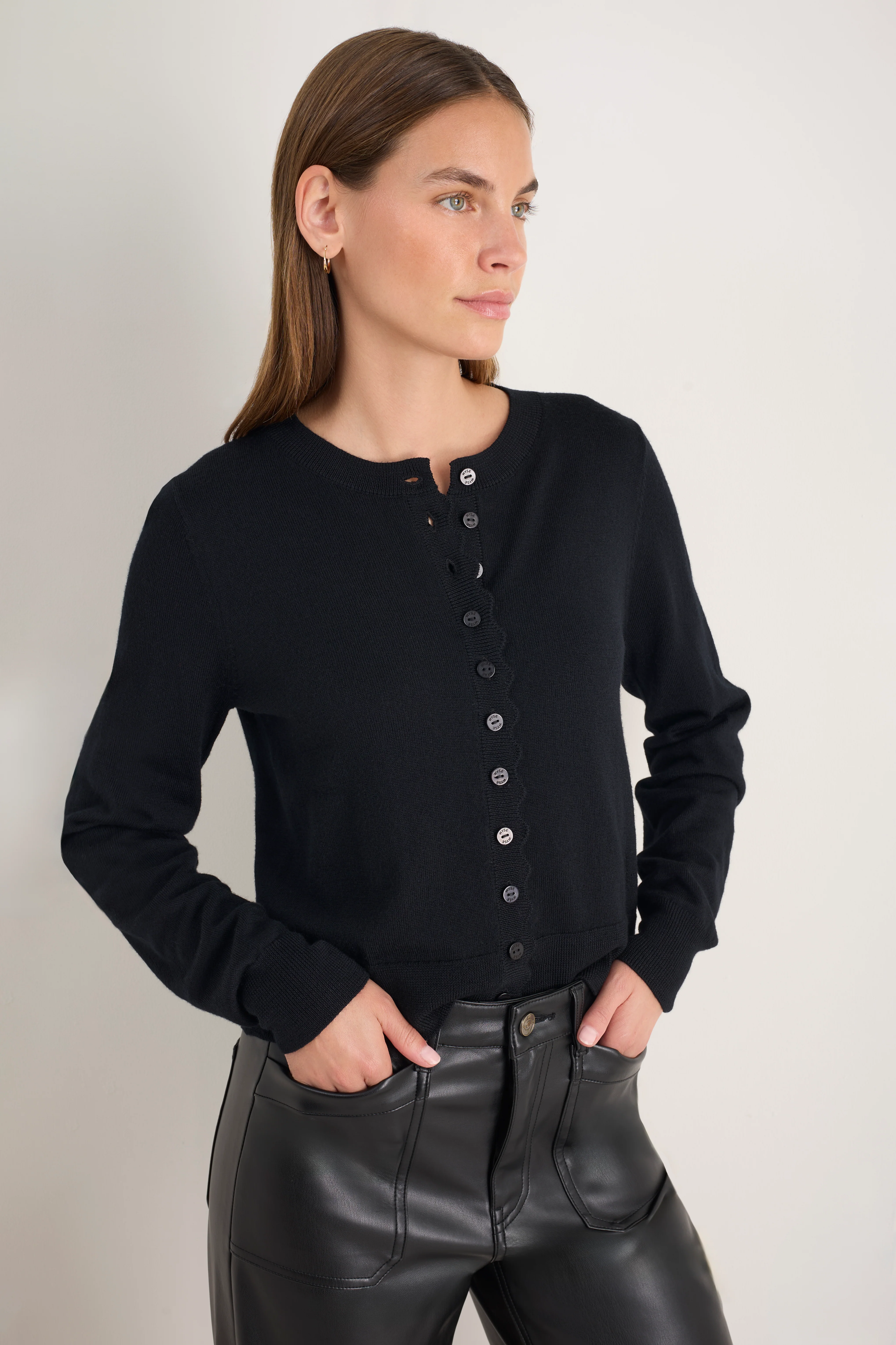 Fleurine Cropped Cardigan - Black - Image 3